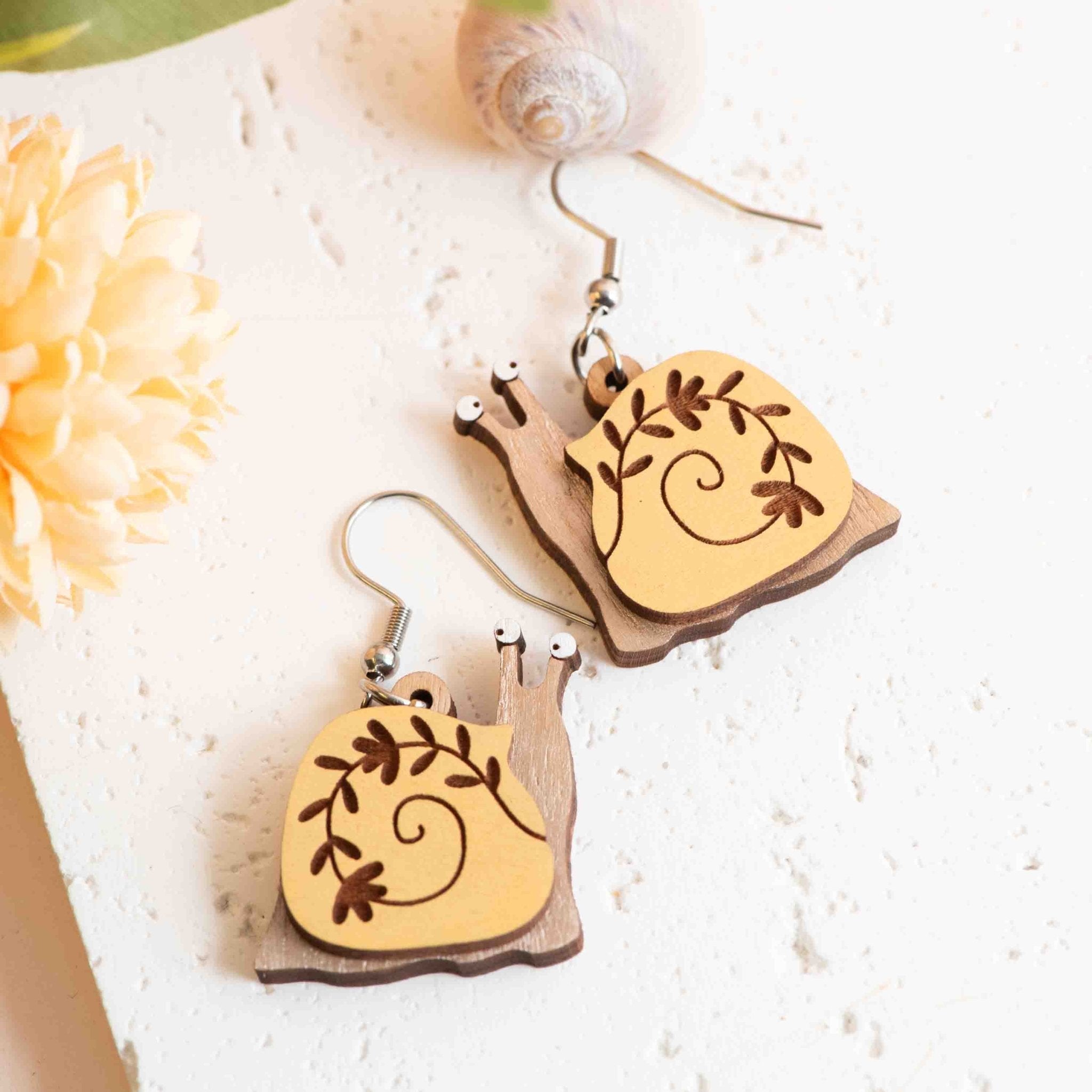 Hand - painted 3D Flora Snail Hook Earrings - PEO14238D (Yellow) - Robin Valley Official Store
