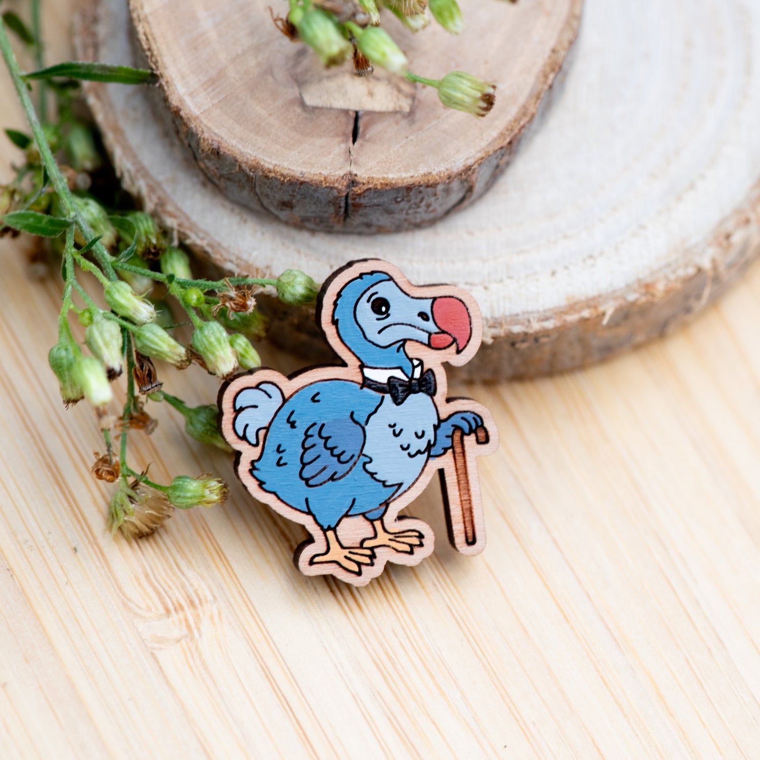 Hand - painted Alice in Wonderland The Dodo Wooden Pin Badge - Robin Valley Official Store