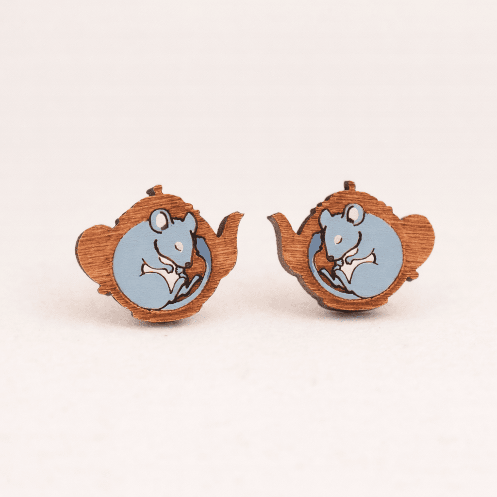 Hand - painted Alice in Wonderland The Dormouse Stud Wooden Earrings - Robin Valley Official Store