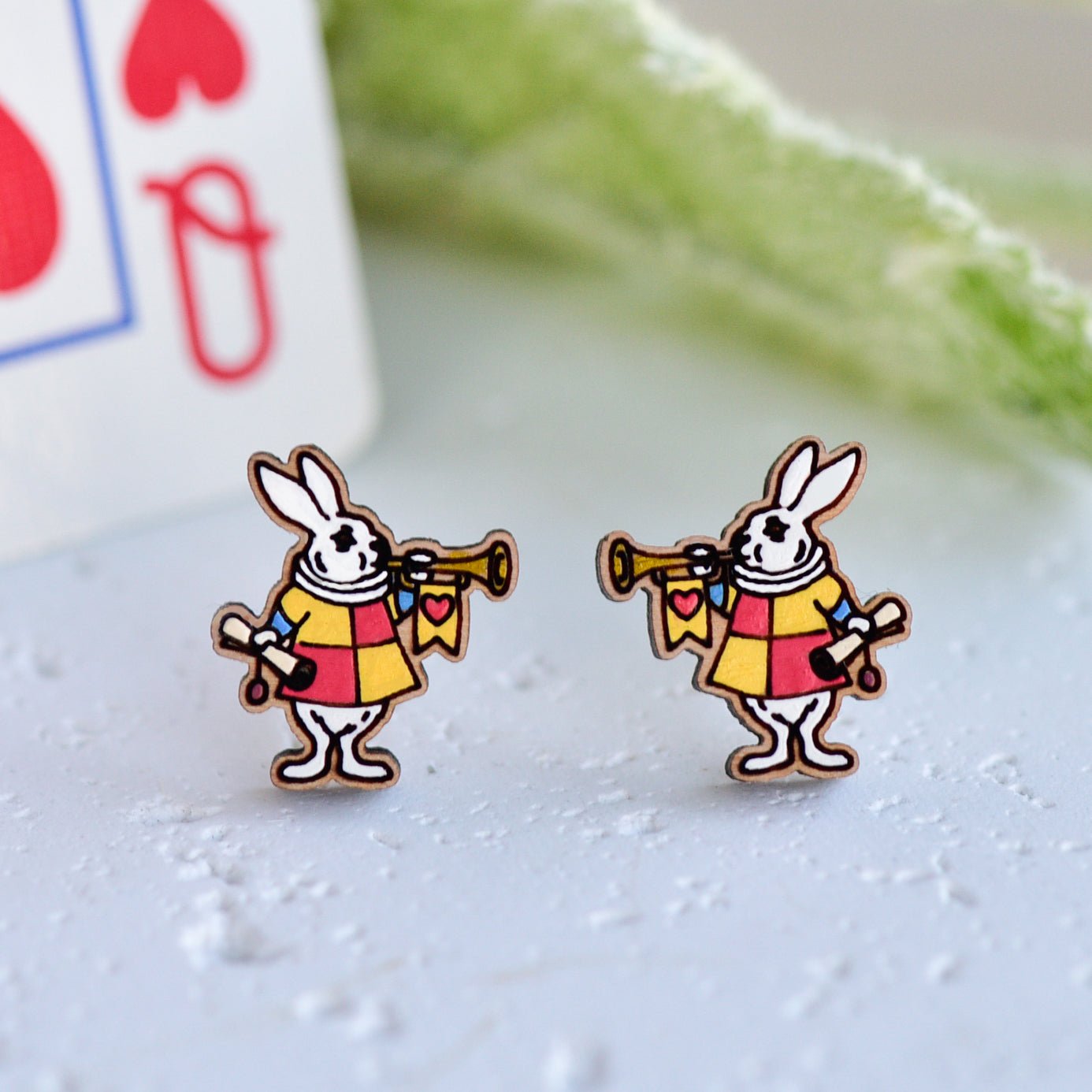Hand - painted Alice In Wonderland The White Rabbit Earrings (Trumpet) - Robin Valley Official Store