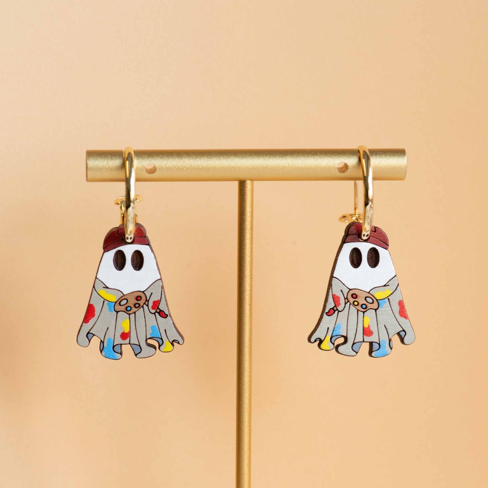 Hand - Painted Art Ghost Hoop Earrings - PET15291H - Robin Valley Official Store