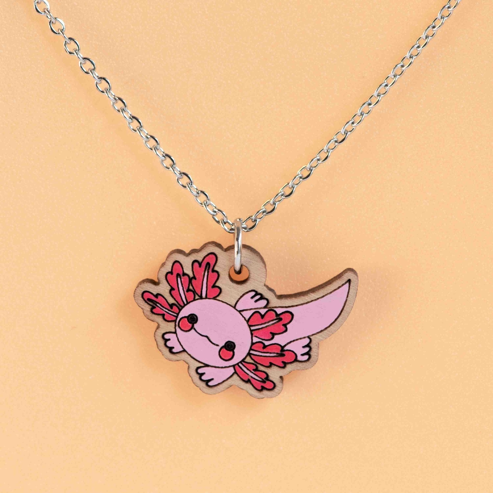 Hand Painted Axolotl Wooden Necklace - NS63042 - Robin Valley Official Store