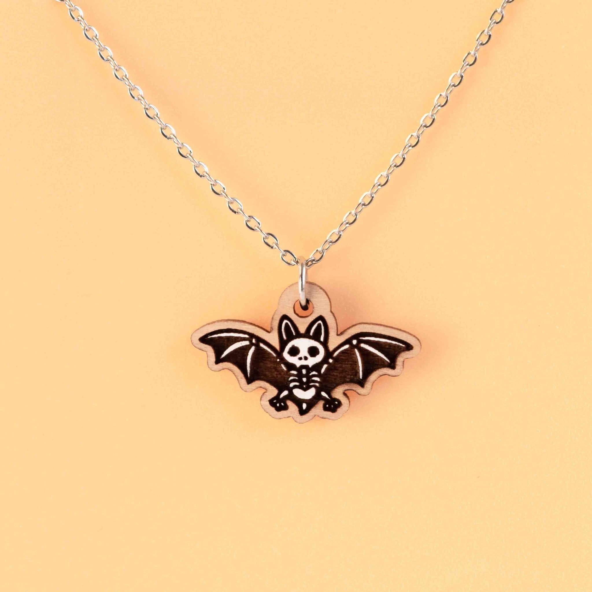 Hand Painted Bat Skeleton Wooden Necklace - NO64002 - Robin Valley Official Store