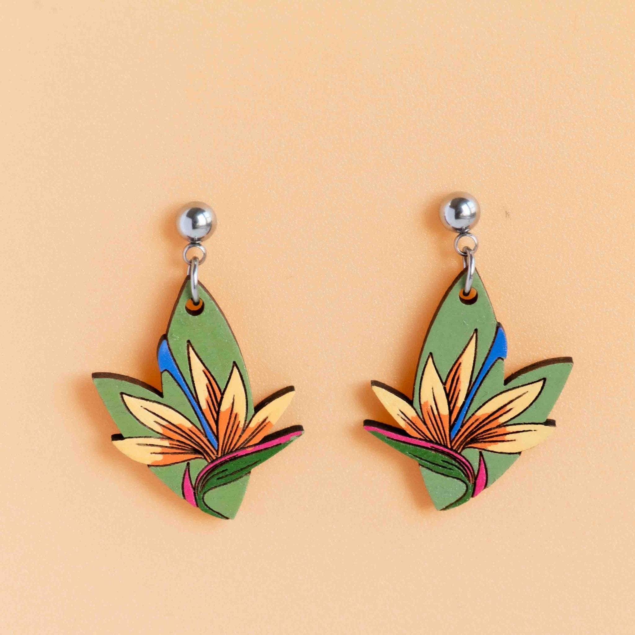 Hand - painted Bird of Paradise Dangle Earrings - PEO14027D - Robin Valley Official Store