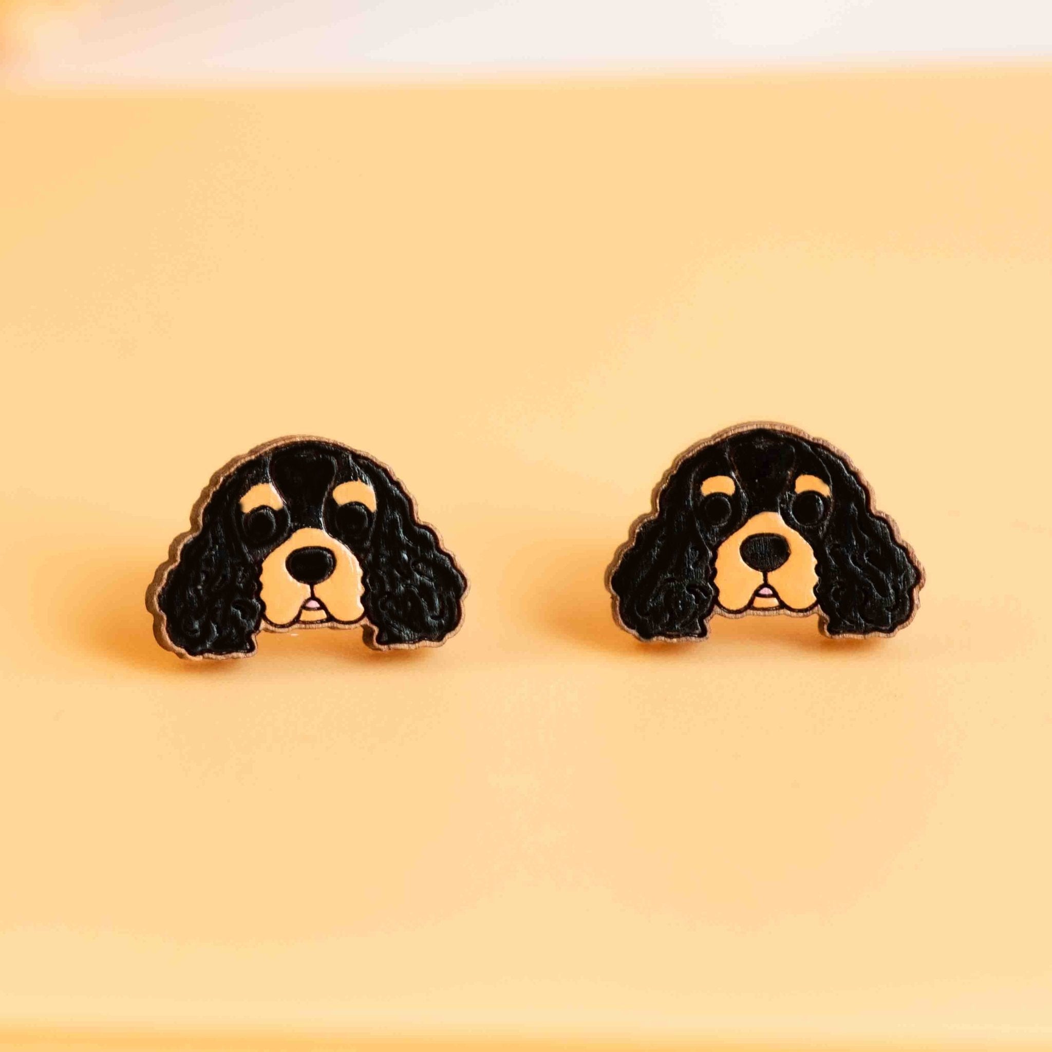 Hand - painted Black Cavalier King Charles Spaniel Wooden Earrings - PEL10370 - Robin Valley Official Store