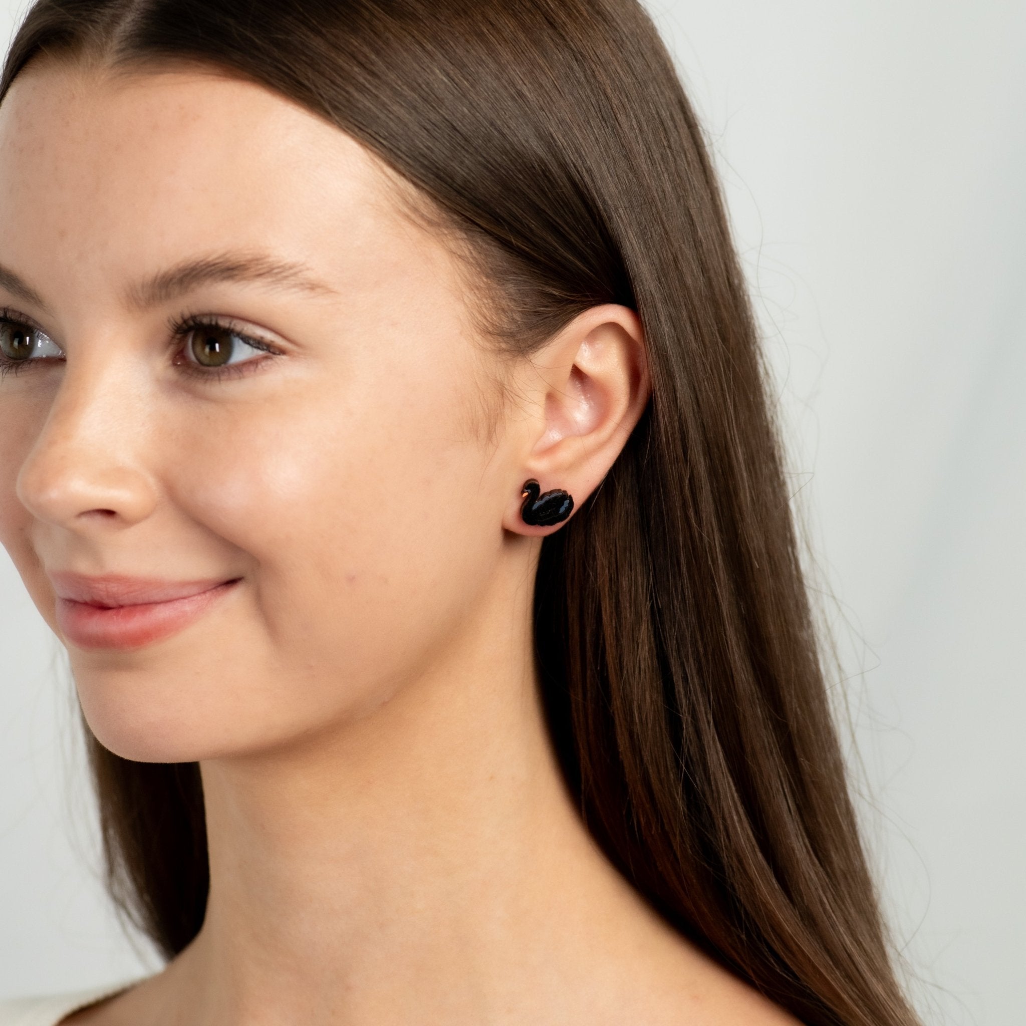 Hand - painted Black & White Swan Wooden Stud Earrings - PEB12060 - Robin Valley Official Store