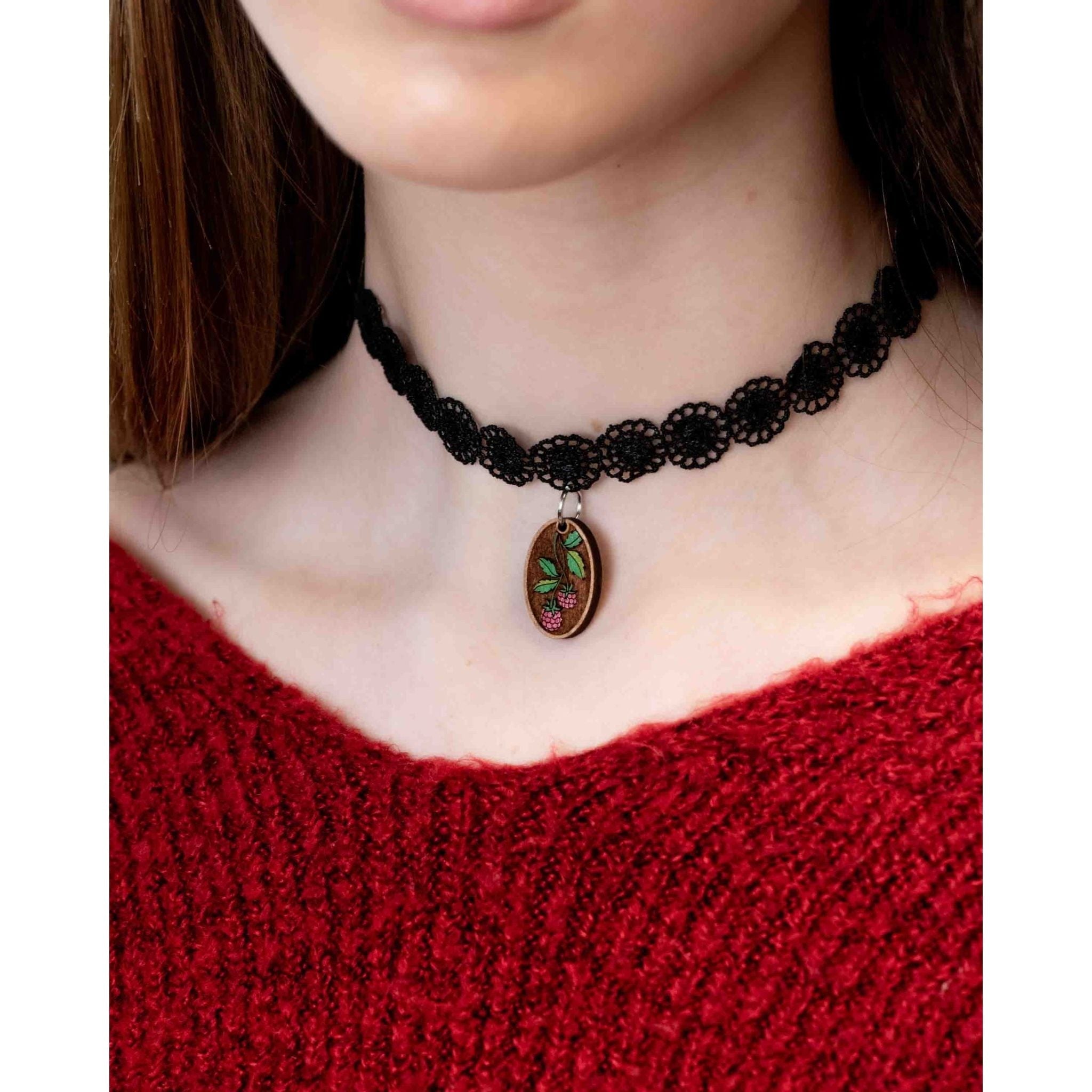 Hand Painted Blackberry Stem Wooden Choker - CHO84240 - Robin Valley Official Store