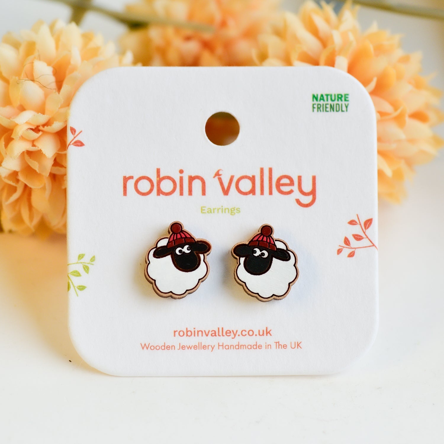 Hand - painted Blackface Sheep with Hat Wooden Earrings - PEL10511 - Robin Valley Official Store