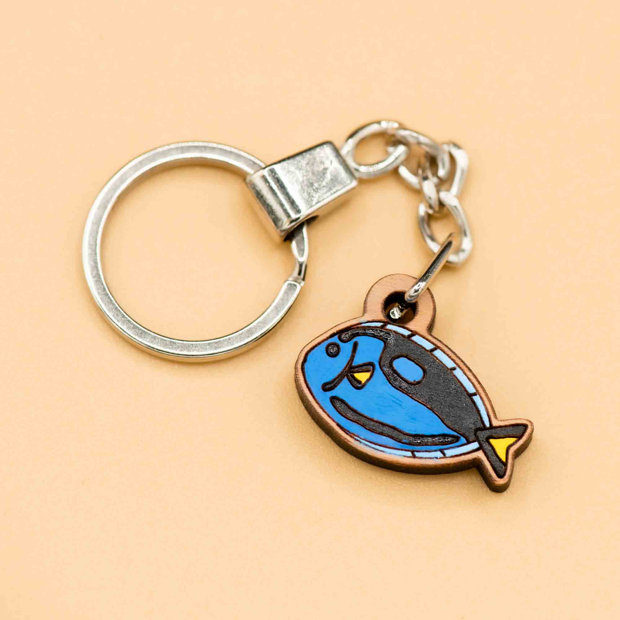 Hand - painted Blue Tang Wooden Keyring - KS23064 - Robin Valley Official Store