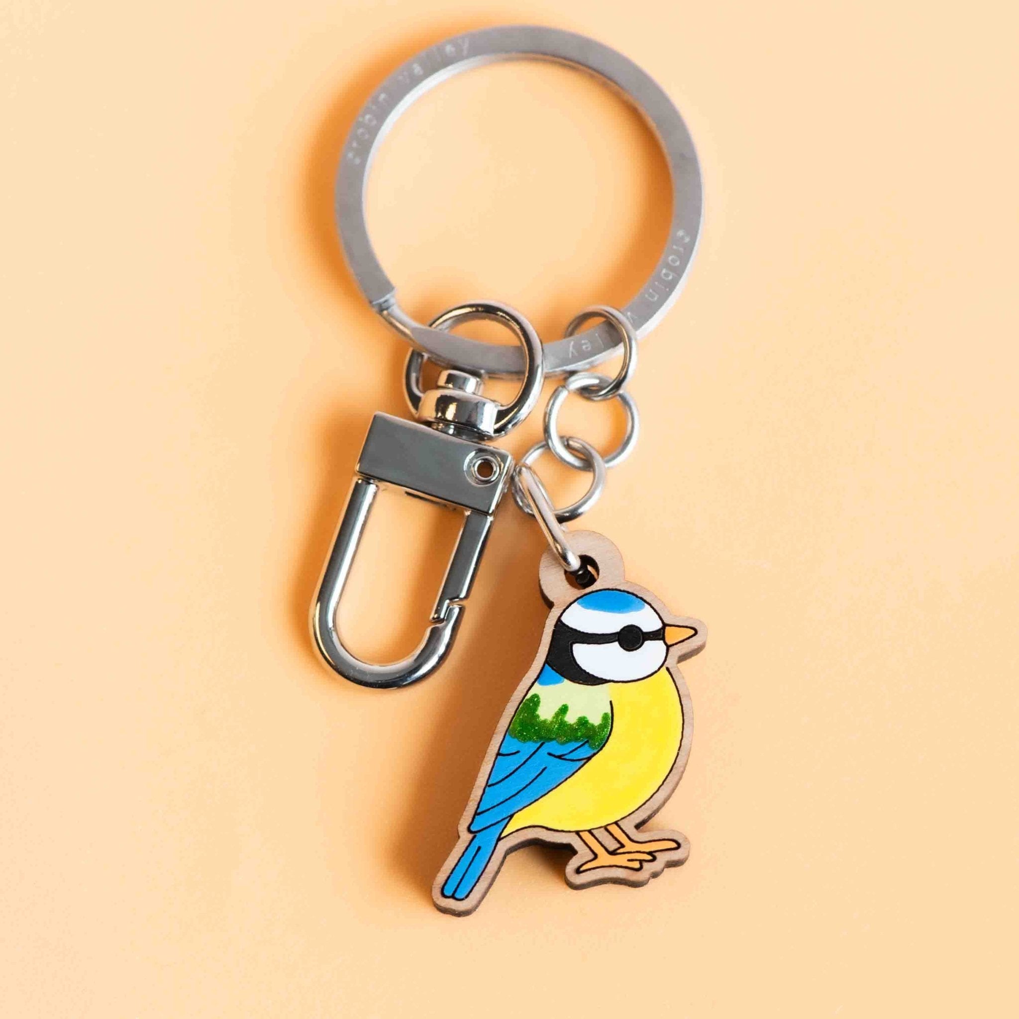 Hand - painted Blue Tit Wooden Keyring - KB22112 - Robin Valley Official Store
