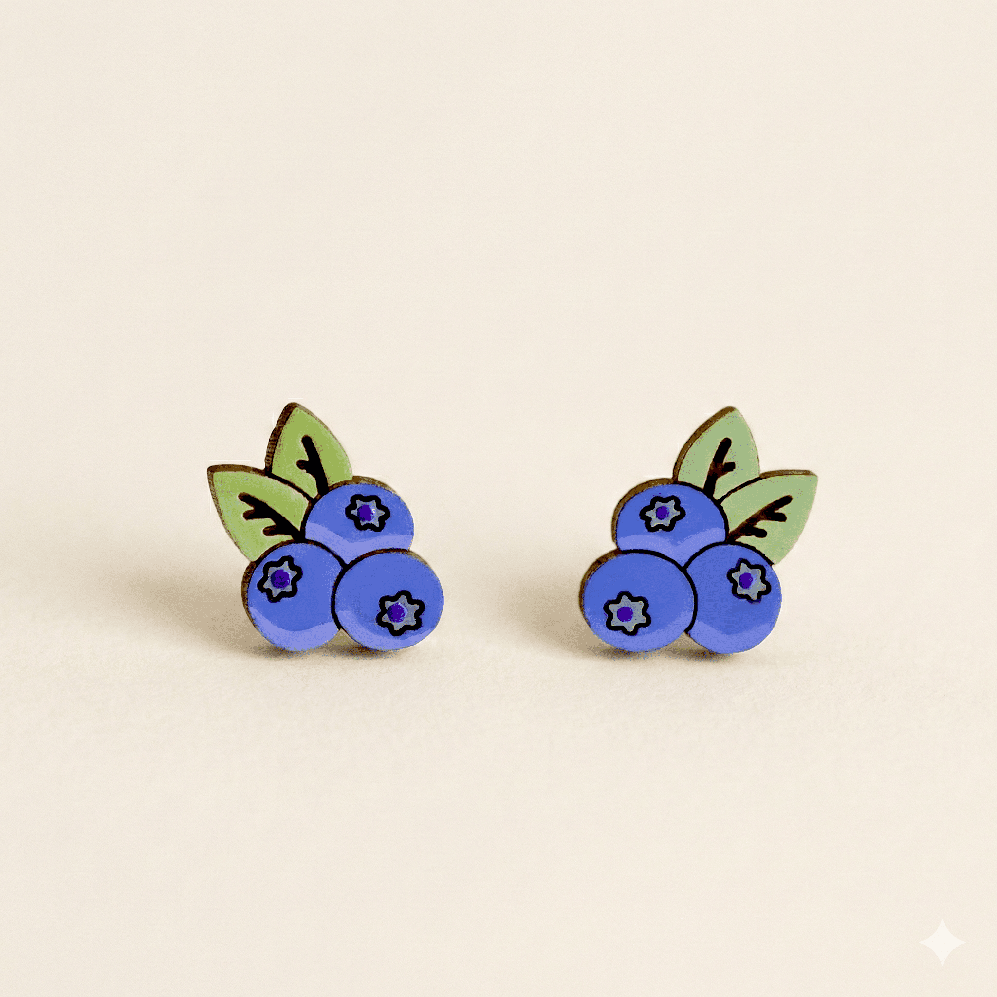 Hand - painted Blueberry Wooden Stud Earrings - PET15502 - Robin Valley Official Store