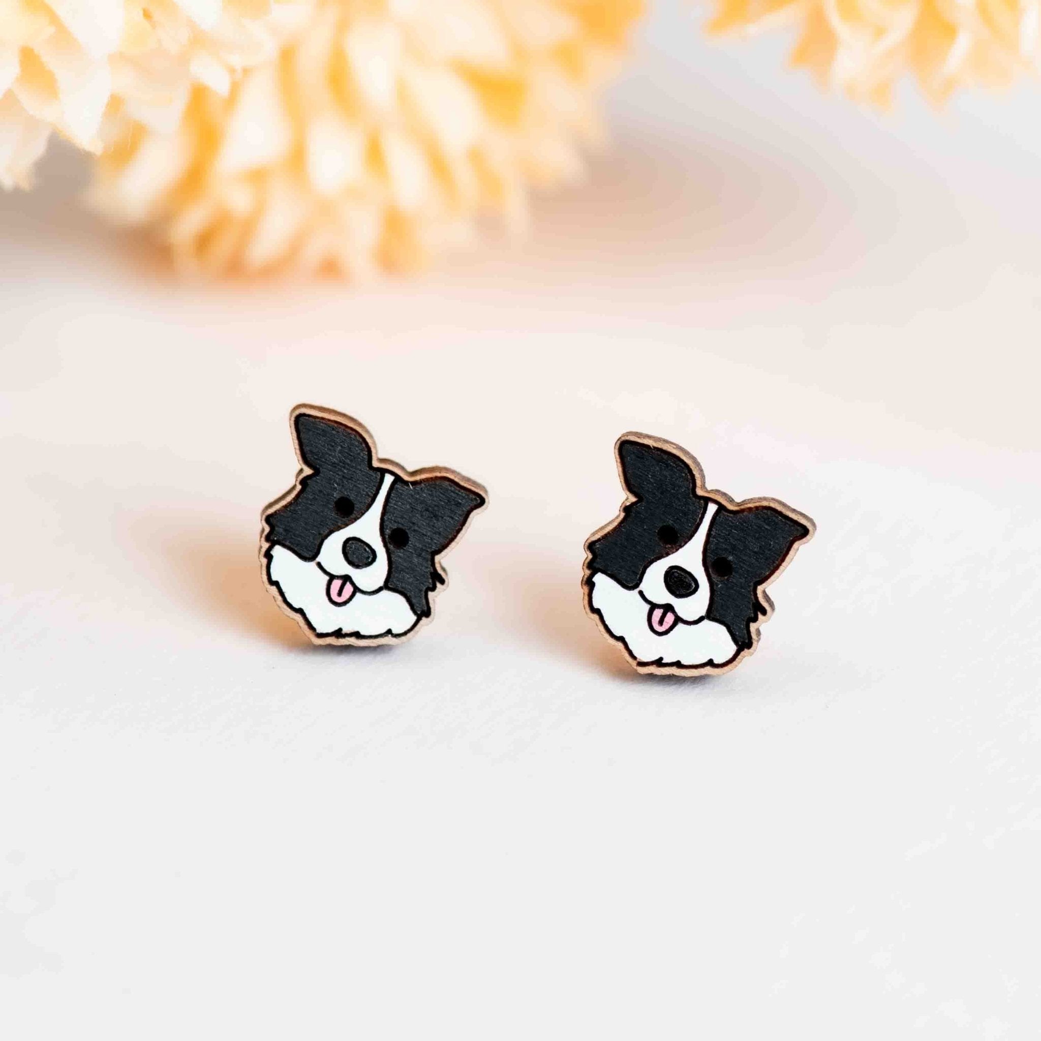 Hand - painted Border Collie Wooden Stud Earrings - PEL10068 - Robin Valley Official Store