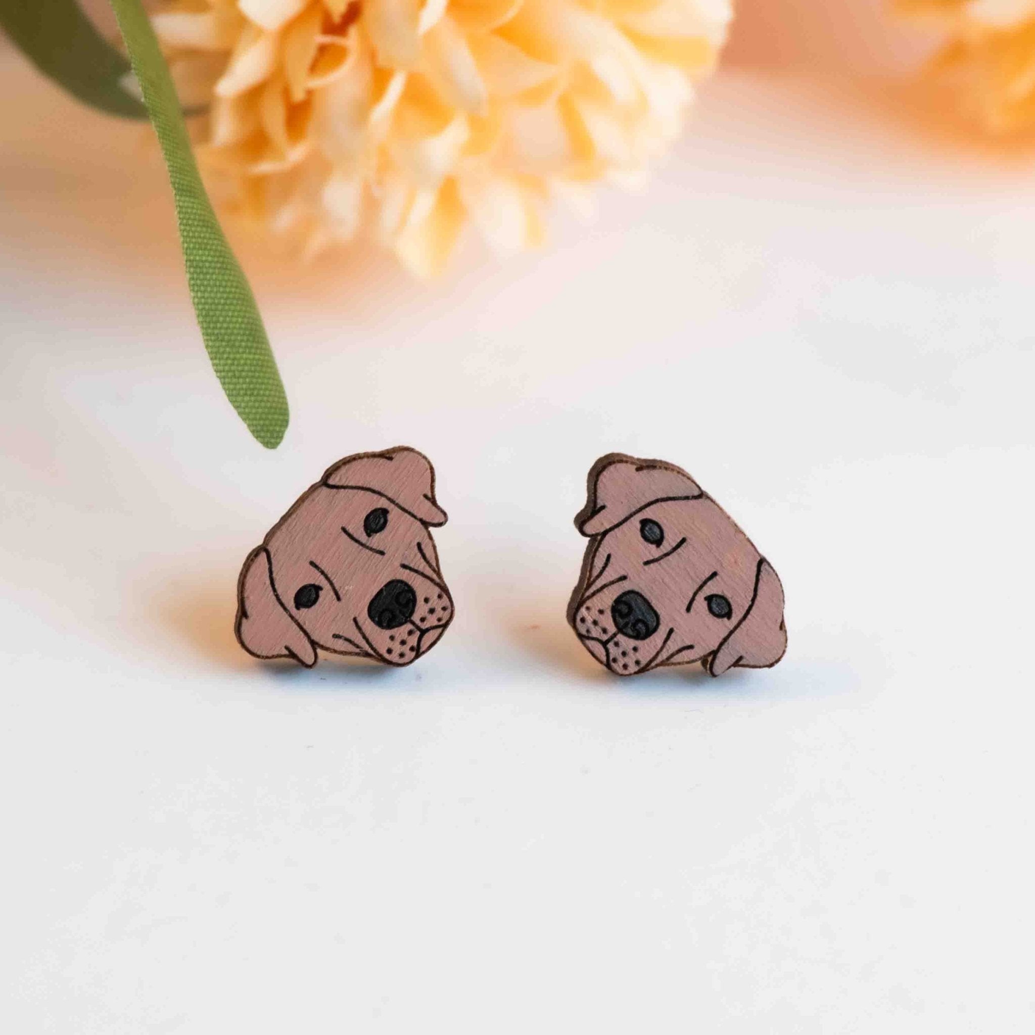 Hand - painted Brown Labrador Wooden Stud Earrings - PEL10454 - Robin Valley Official Store