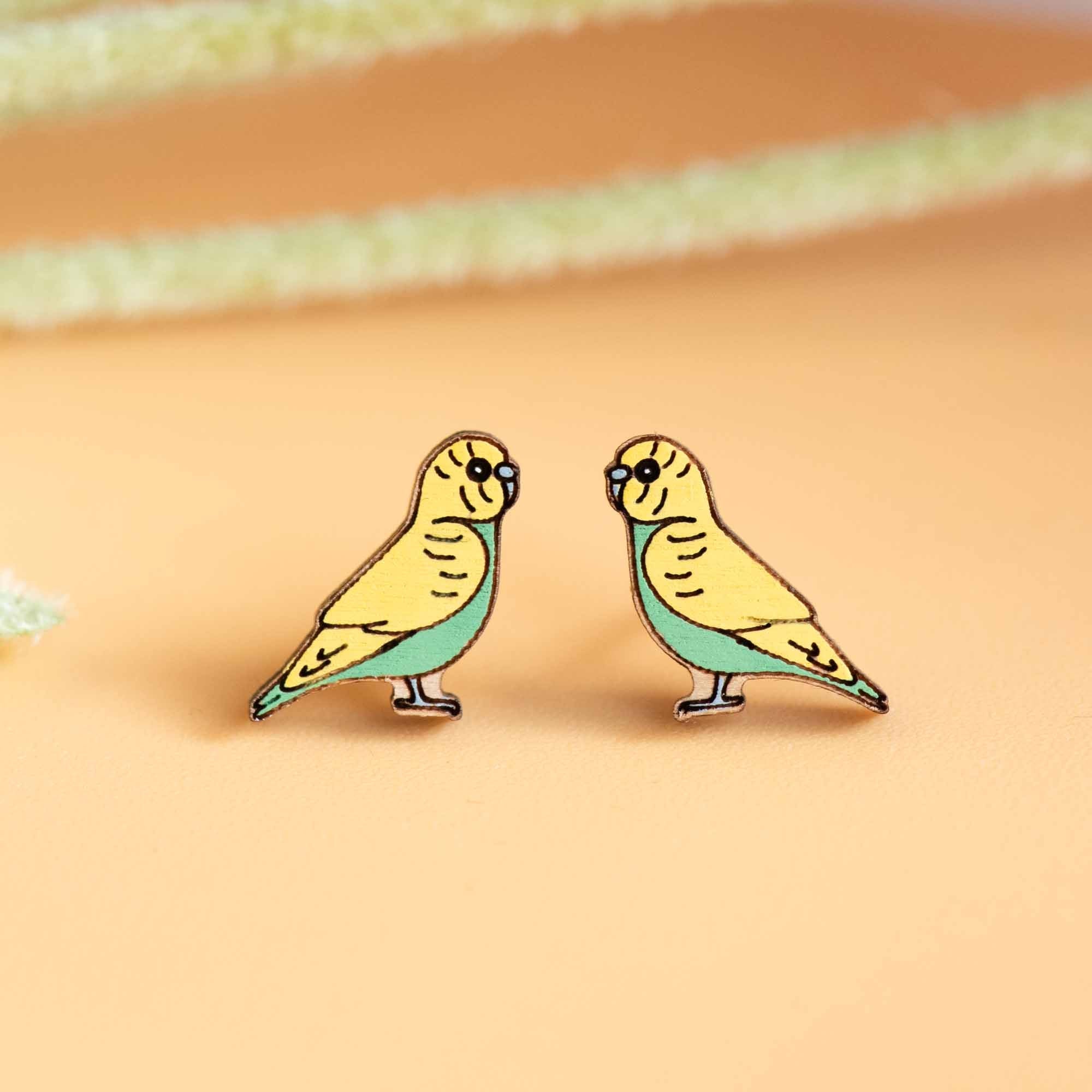 Hand - painted Budgerigar Wooden Earrings - PEB12066 - Robin Valley Official Store