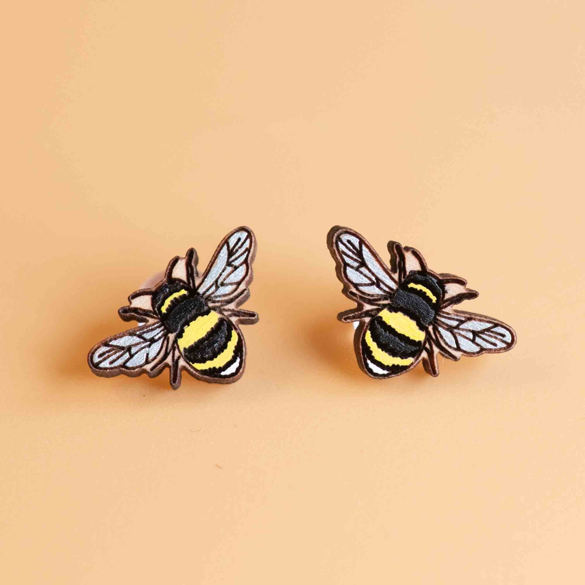 Hand Painted Bumble Bee Earrings - PEO14122 - Robin Valley Official Store