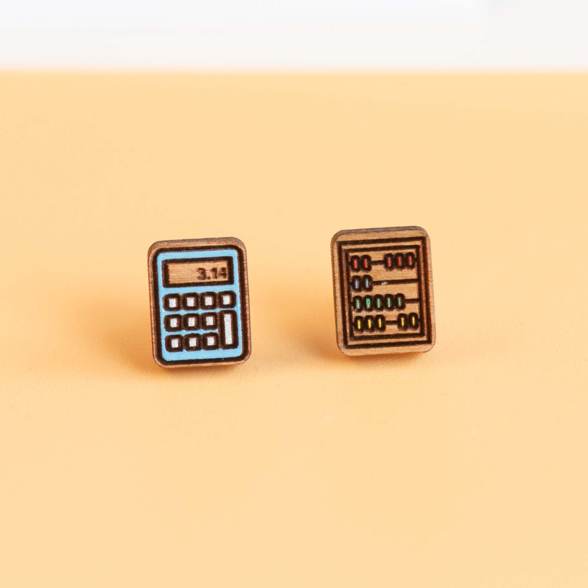 Hand - Painted Calculator and Abacus Wooden Earrings - PET15238 - Robin Valley Official Store
