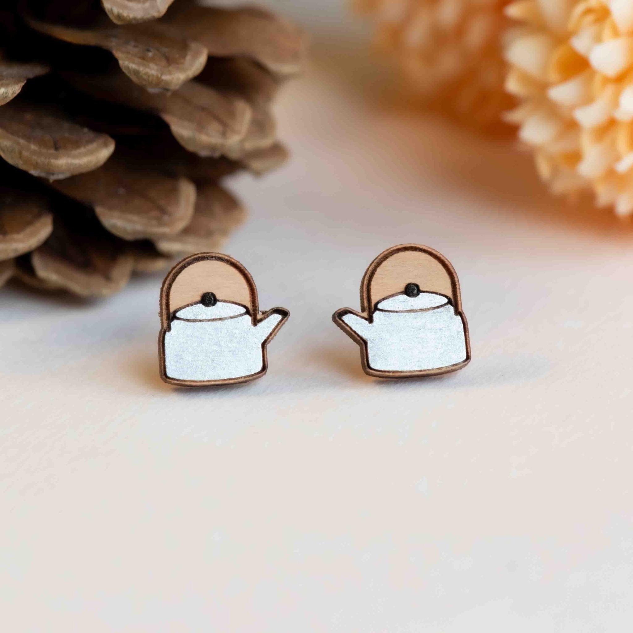 Hand - painted Camping Kettle Wooden Earrings - PET15361 - Robin Valley Official Store