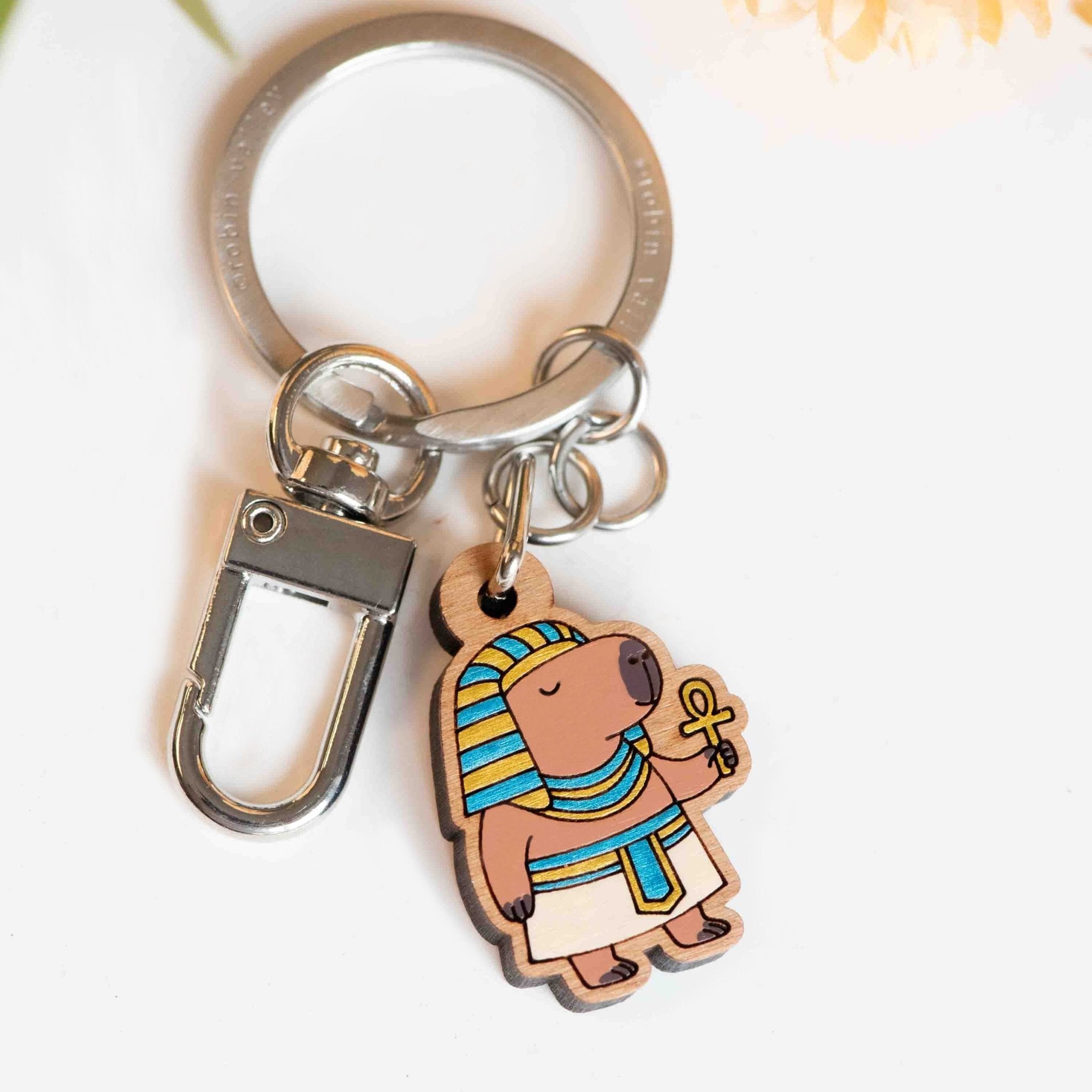 Hand - painted Capybara in Pharaoh Costume Wooden Keyring - KL20458 - Robin Valley Official Store
