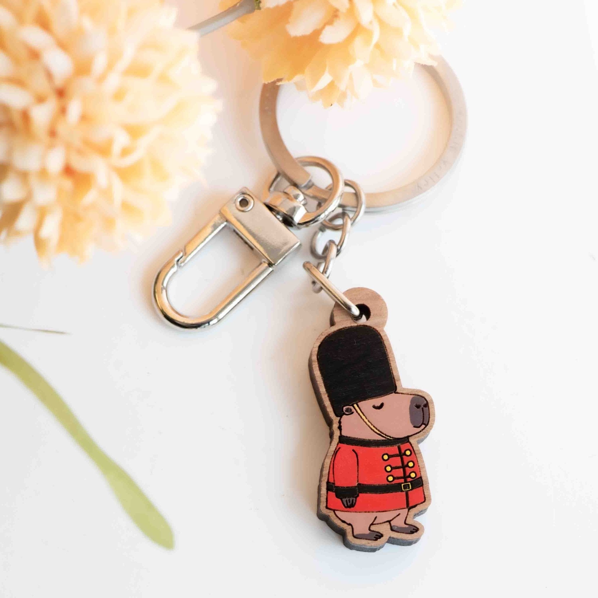Hand - painted Capybara the King's Guard Wooden Keyring - KL20452 - Robin Valley Official Store