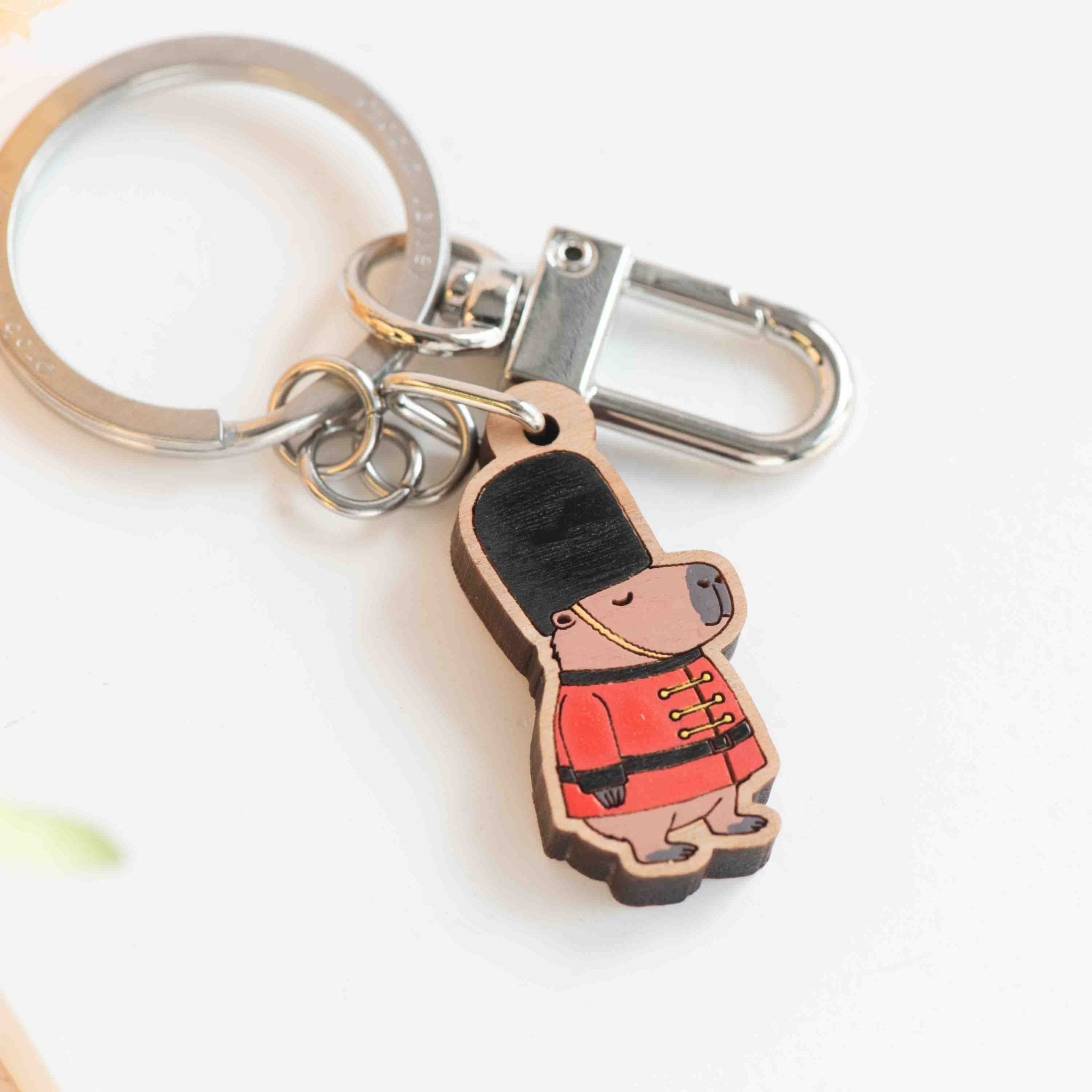 Hand - painted Capybara the King's Guard Wooden Keyring - KL20452 - Robin Valley Official Store