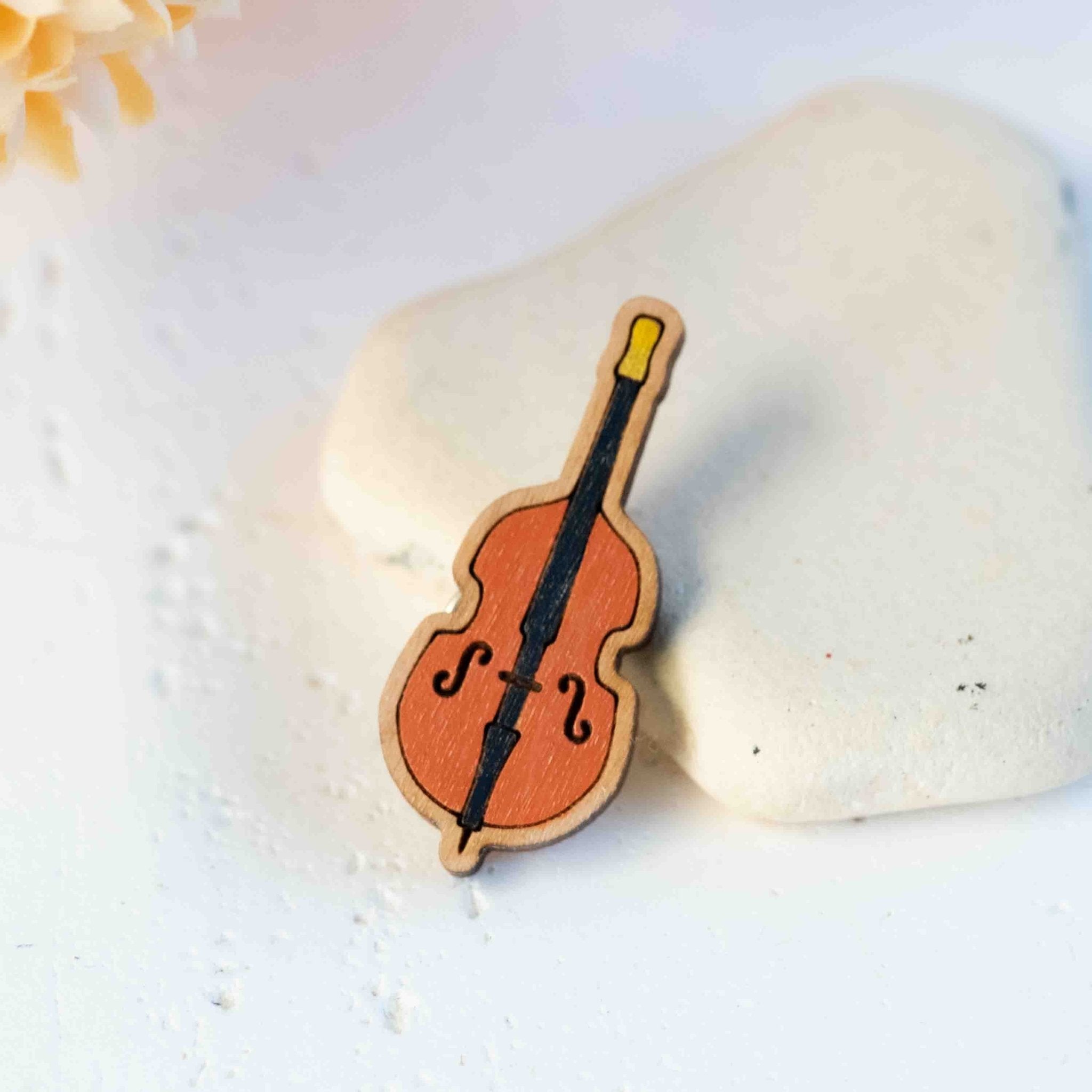 Hand - painted Cello Wooden Pin Badge - PT45369 - Robin Valley Official Store
