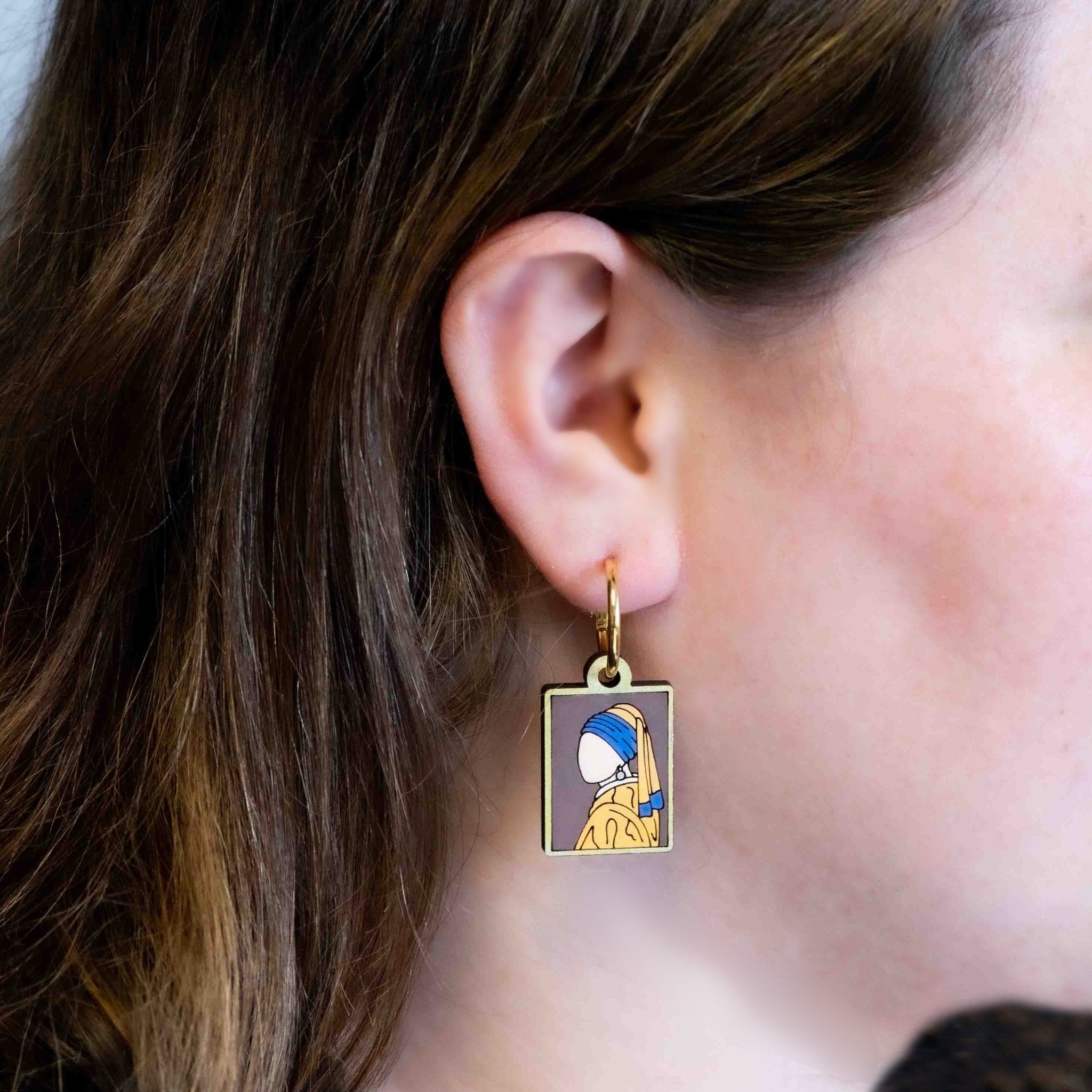 Hand - Painted Cherry Wood Girl with a Pearl Earring Hoop Earrings Inspired by Johannes Vermeer - PEO14065 - Robin Valley Official Store