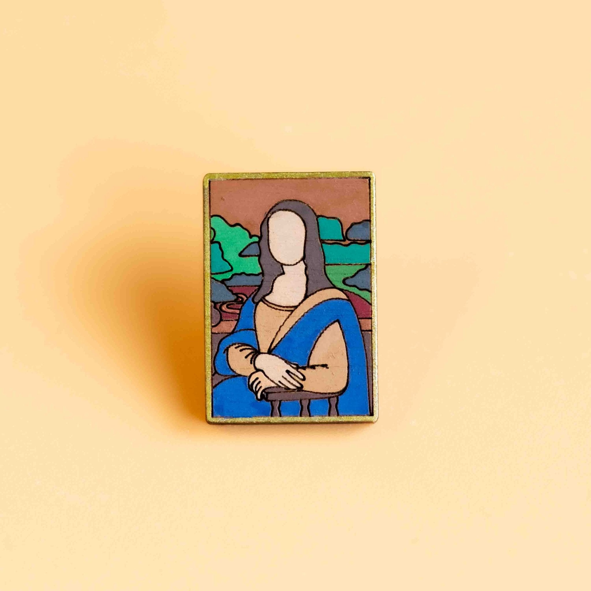 Hand - Painted Cherry Wood Mona Lisa Pin Badge Inspired by Leonardo da Vinci - PO44066 - Robin Valley Official Store