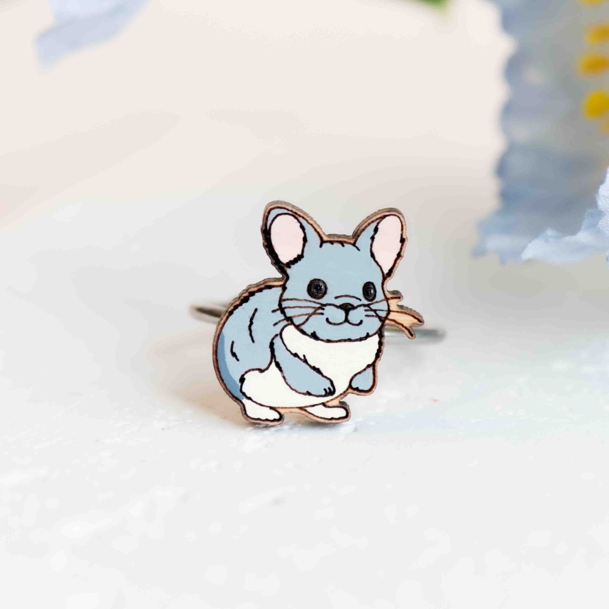 Hand - Painted Chinchilla Adjustable Wooden Ring - RL70320 - Robin Valley Official Store