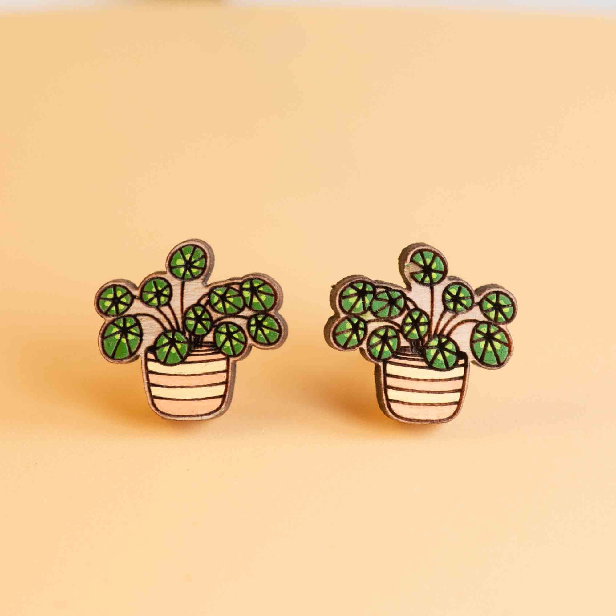 Hand Painted Chinese Coin Plant Earrings - PEO14124 - Robin Valley Official Store