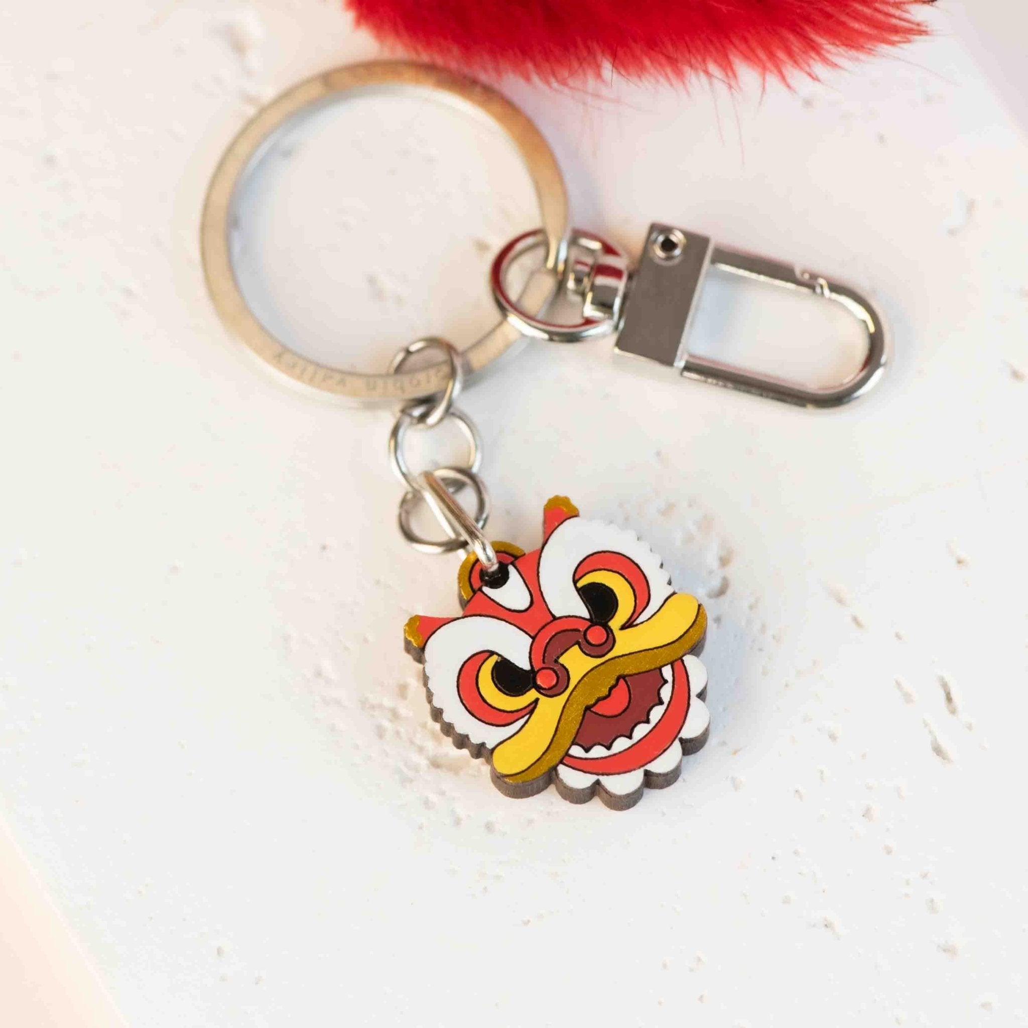 Hand - painted Chinese Lion Wooden Keyring - KO24211 - Robin Valley Official Store