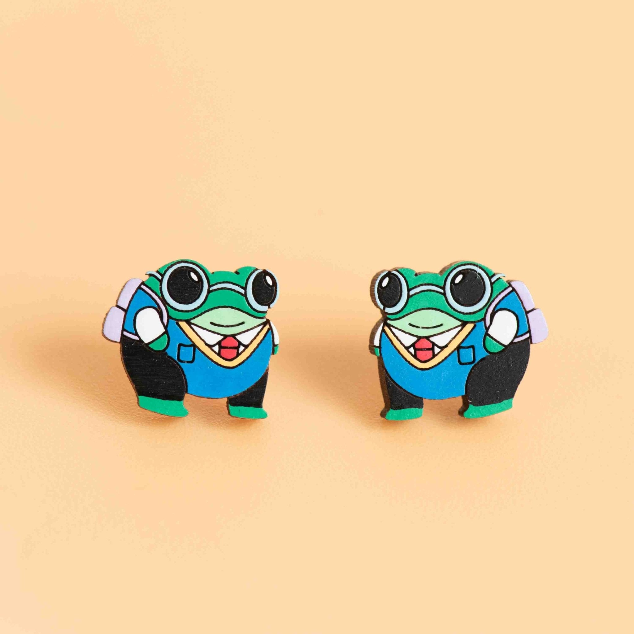 Hand - painted Chubby Frog Back to School Wooden Stud Earrings - PEL10478 - Robin Valley Official Store