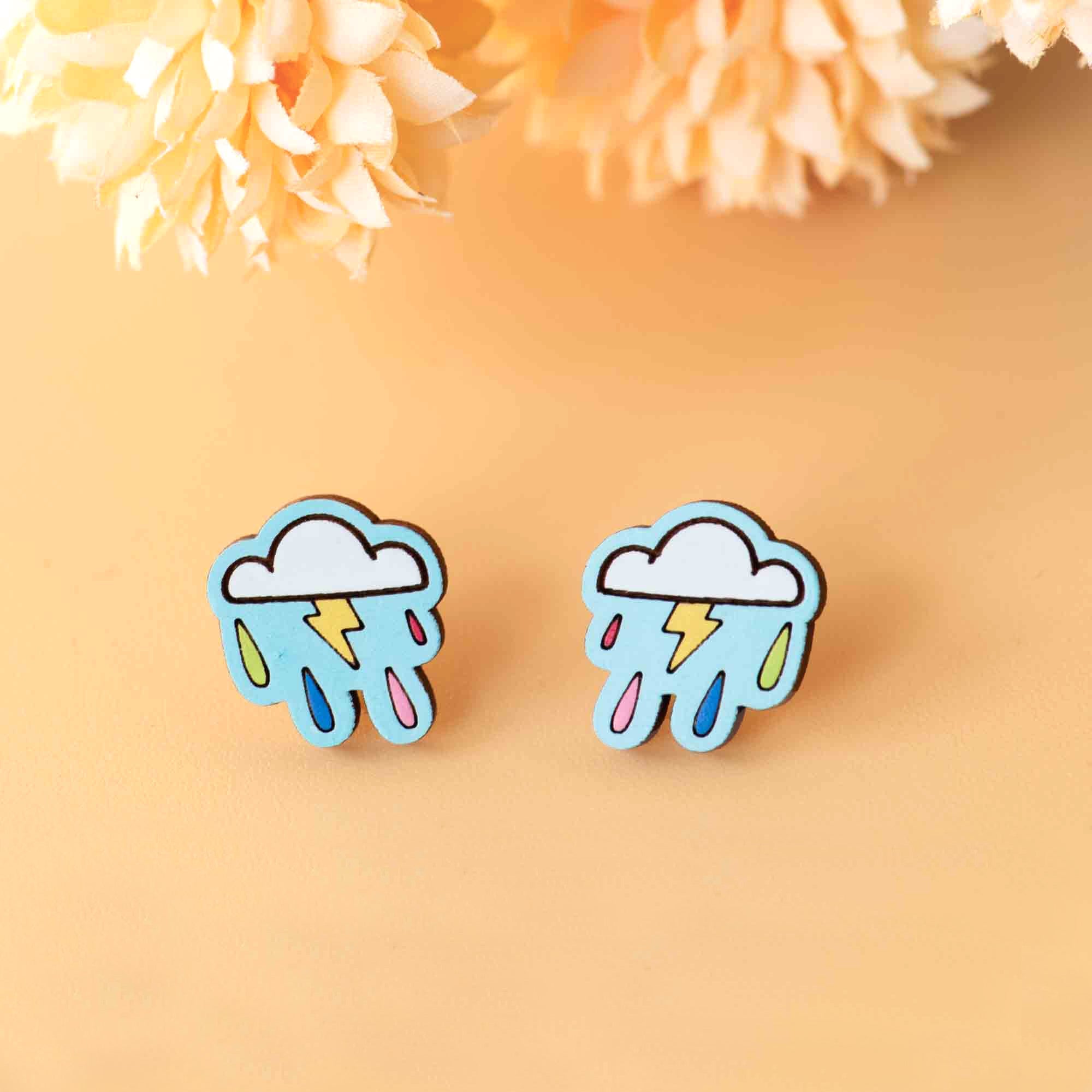 Hand - painted Cloud Lightening Bolt Earrings Inspired by René Magritte - PET15311 - Robin Valley Official Store