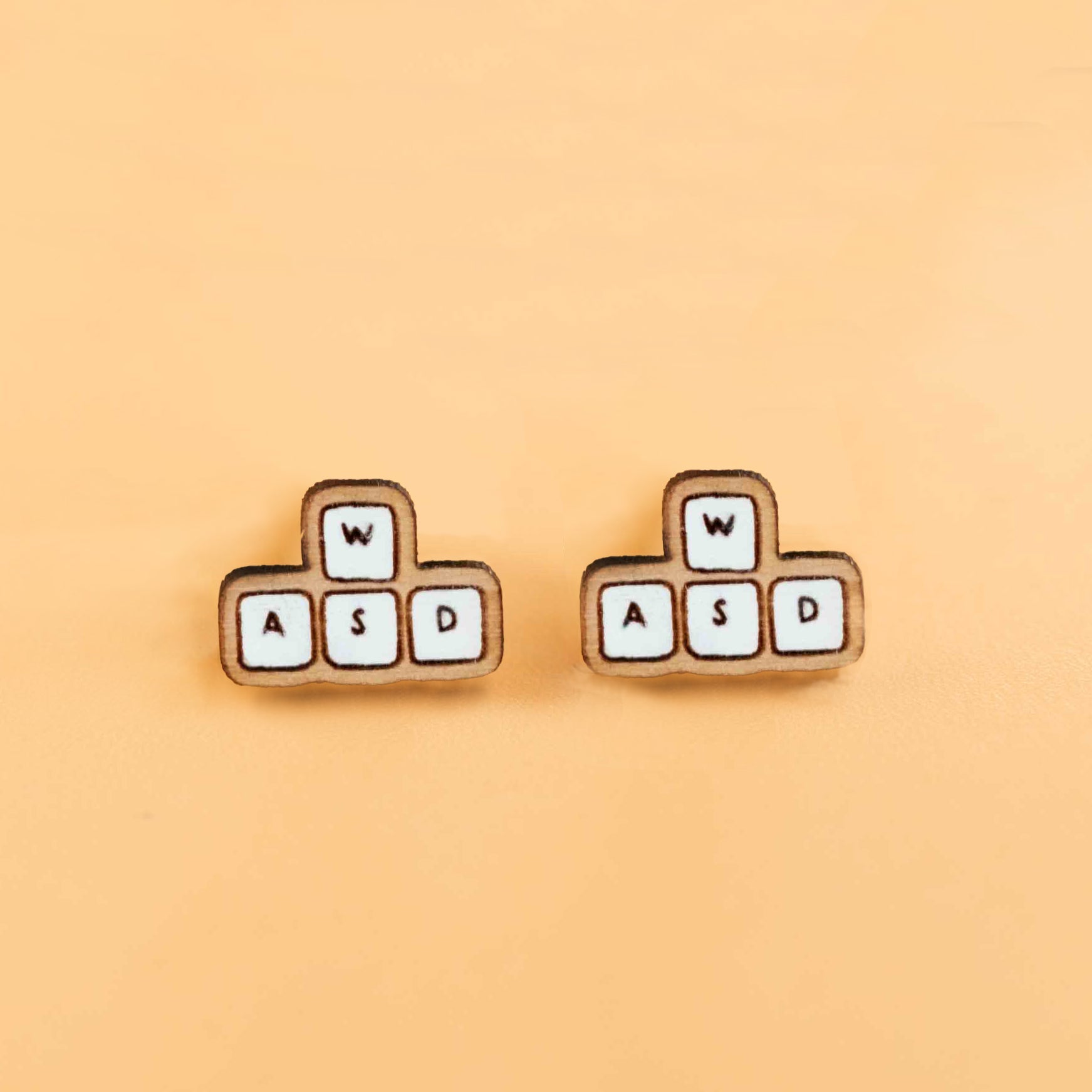 Hand - painted Computer Keyboard Arrow Keys WASD Wooden Earrings - PET15362 - Robin Valley Official Store