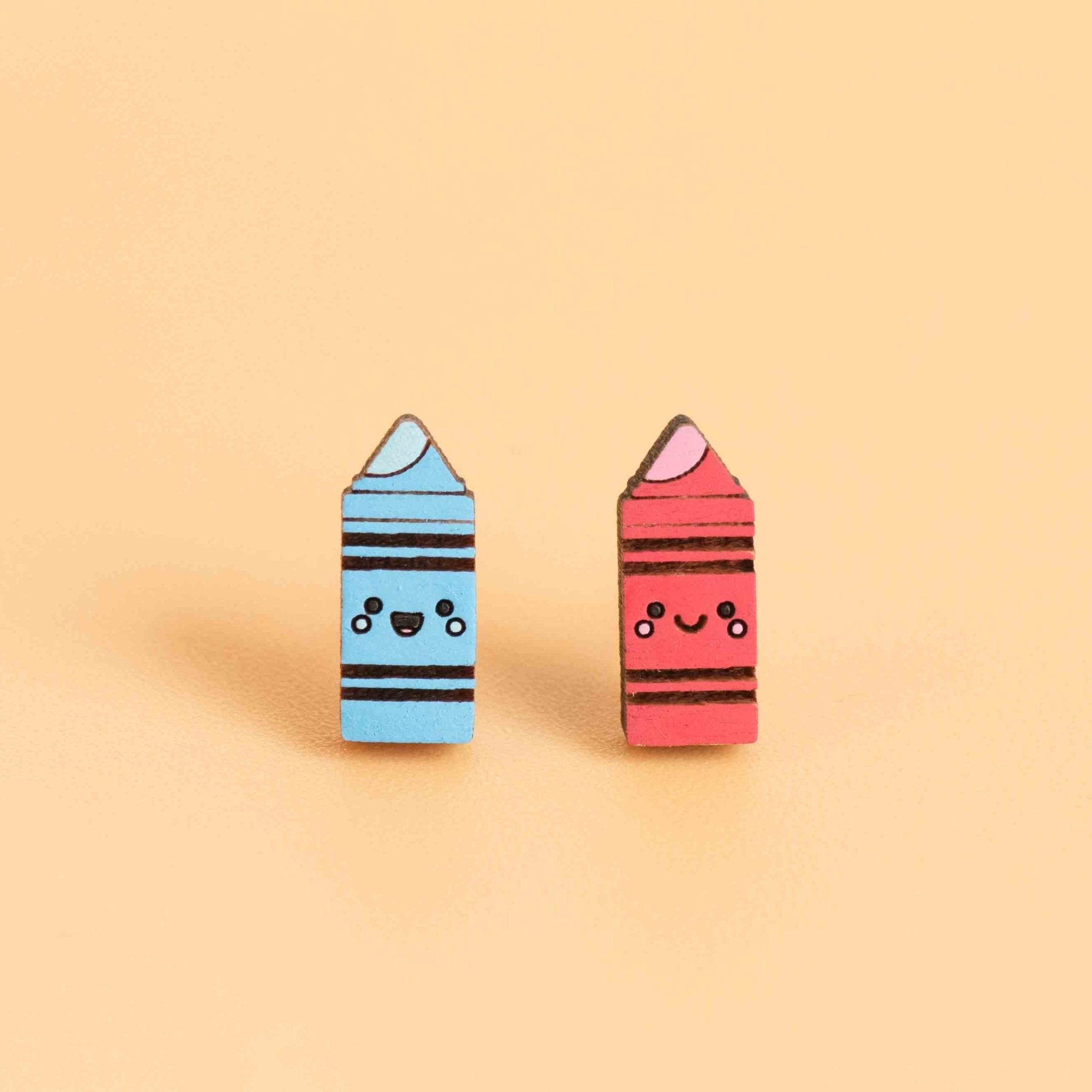 Hand - painted Crayons Wooden Stud Earrings - PET15473 - Robin Valley Official Store