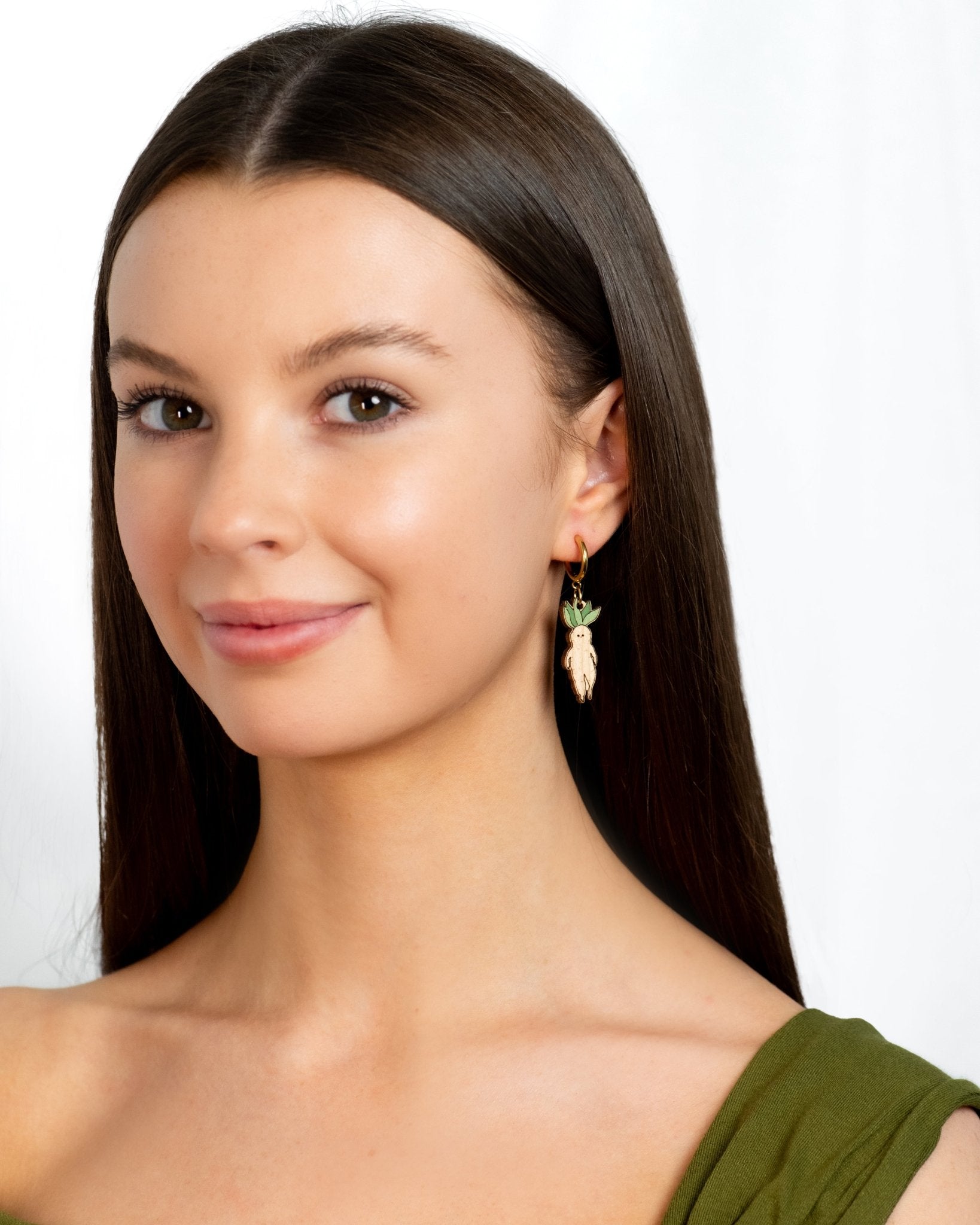 Hand - painted Cute Baby Mandrake Wooden Hoop Earrings - PEO14247H - Robin Valley Official Store