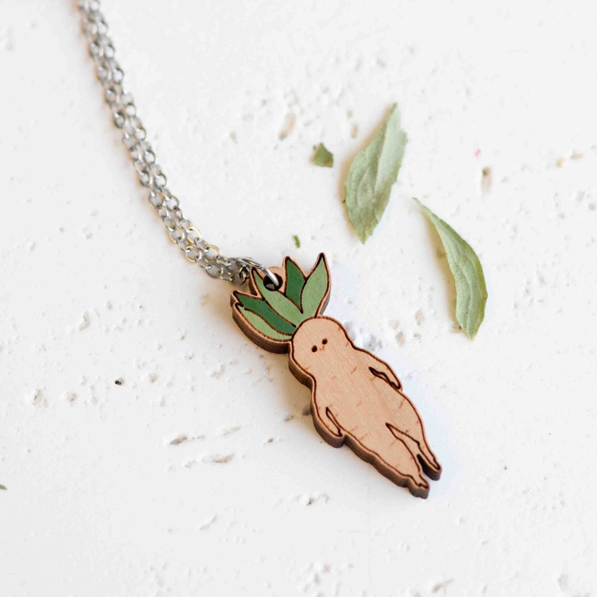 Hand-painted Cute Baby Mandrake Wooden Necklace - NO64247