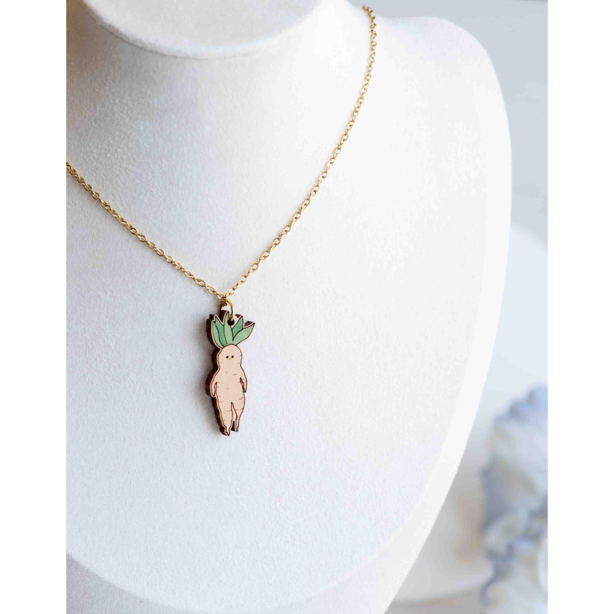 Hand - painted Cute Baby Mandrake Wooden Necklace - NO64247 - Robin Valley Official Store