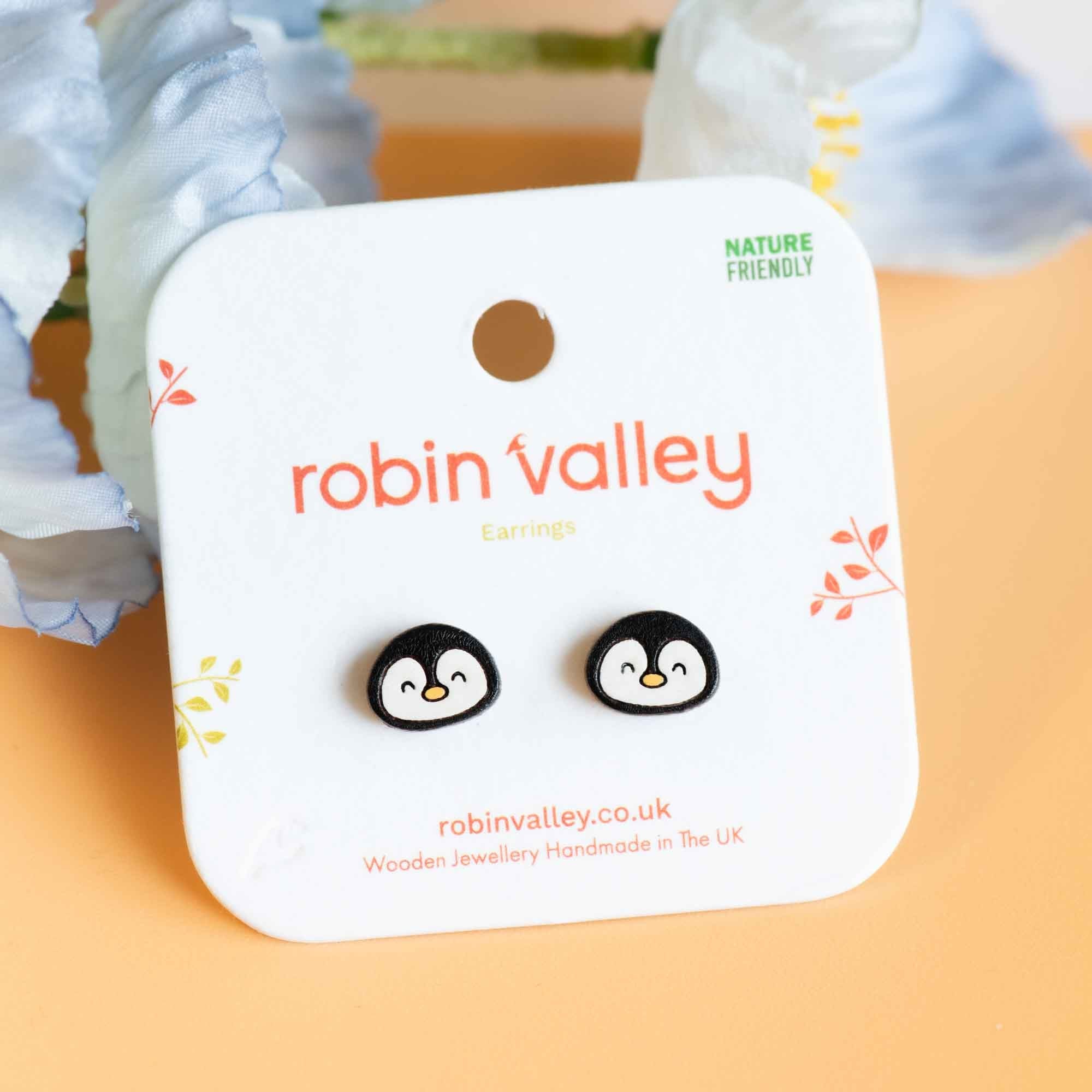 Hand - painted Cute Baby Penguin Wooden Earrings - PEB12002 - Robin Valley Official Store