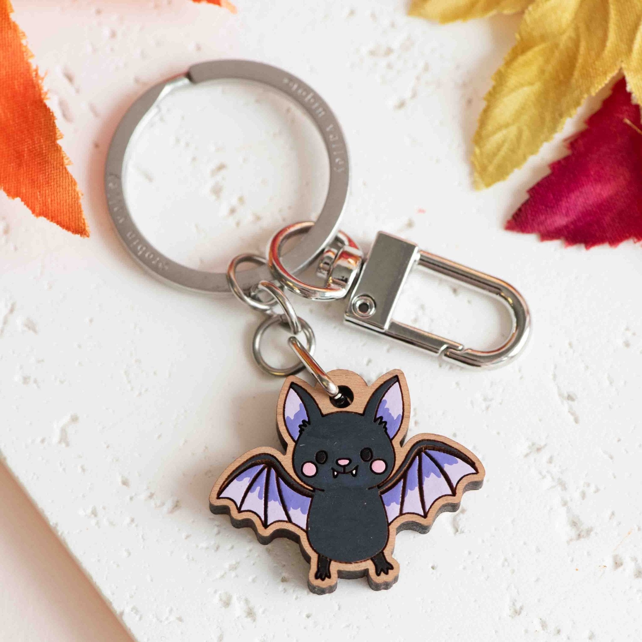 Hand - painted Cute Bat Wooden Keyring - KO24260 - Robin Valley Official Store