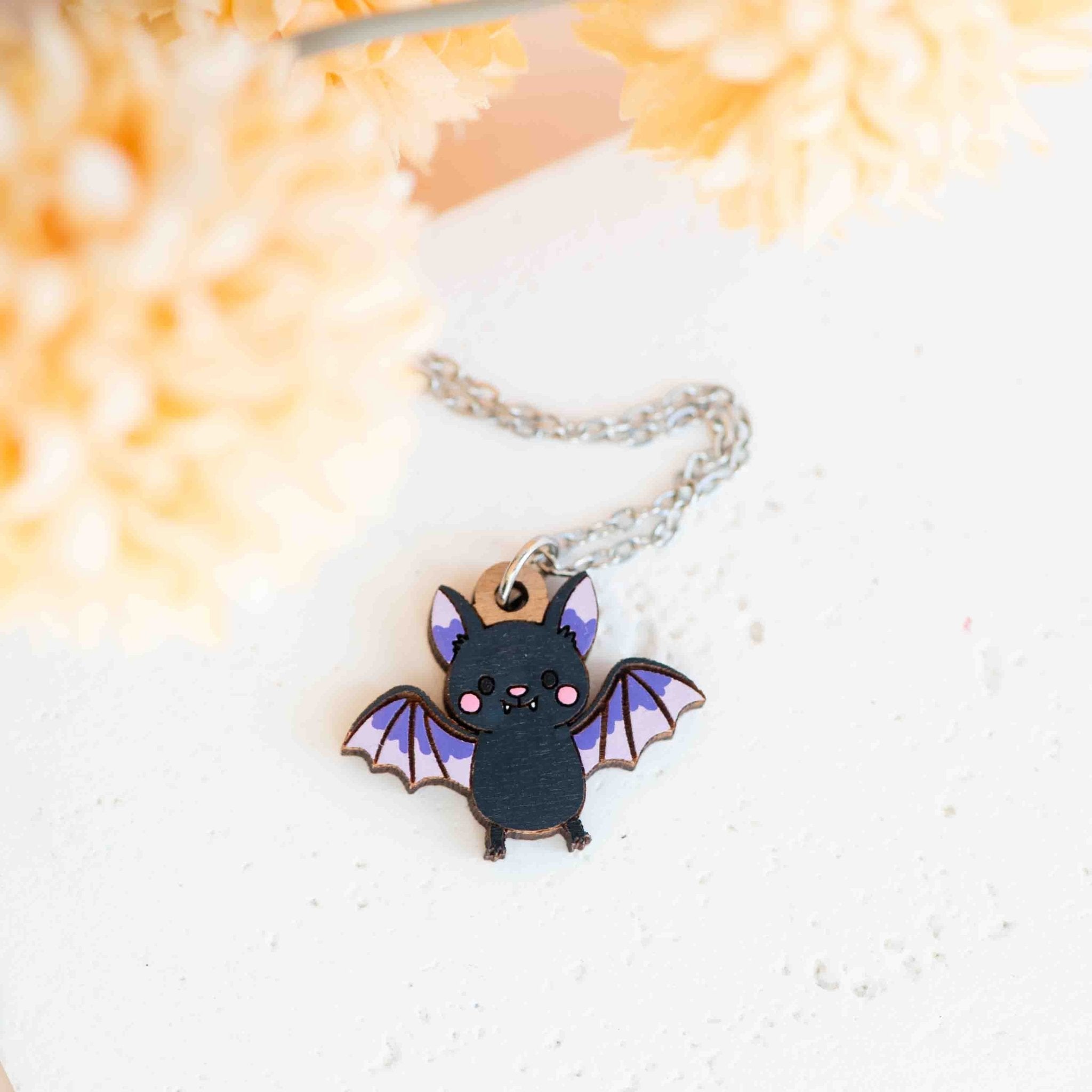 Hand Painted Cute Bat Wooden Necklace - NO64260 - Robin Valley Official Store