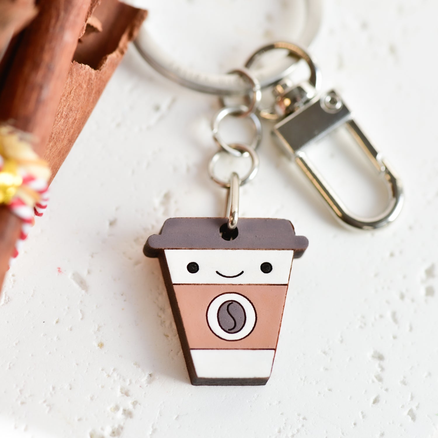 Hand - painted Cute Coffee Cup Wooden Keyring - KT25427 - Robin Valley Official Store