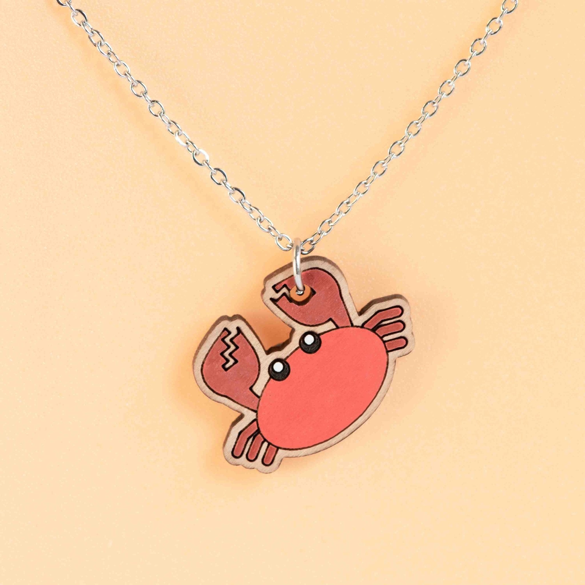 Hand Painted Cute Crab Wooden Necklace - NS63081 - Robin Valley Official Store