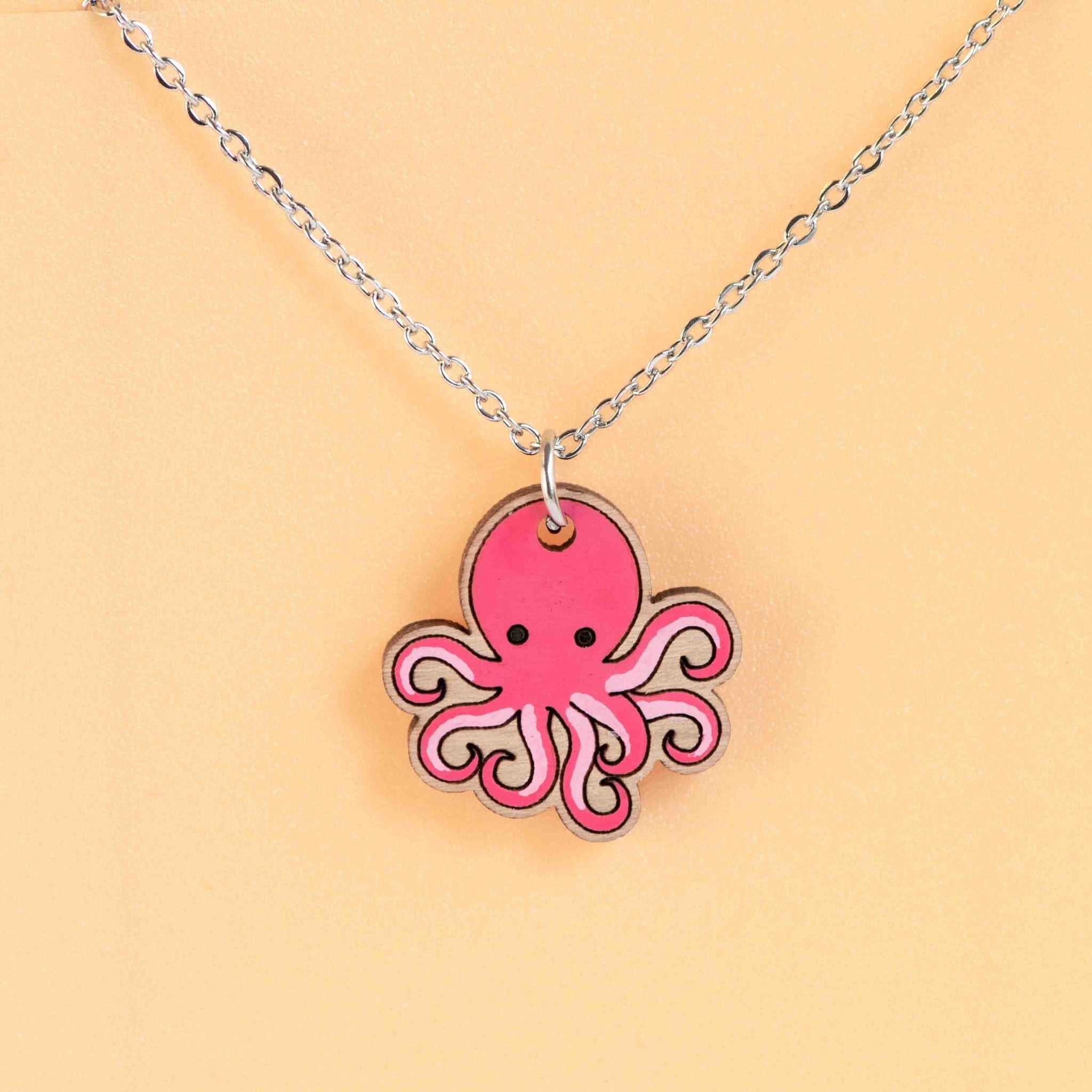 Hand Painted Cute Octopus Wooden Necklace - NS63075 - Robin Valley Official Store