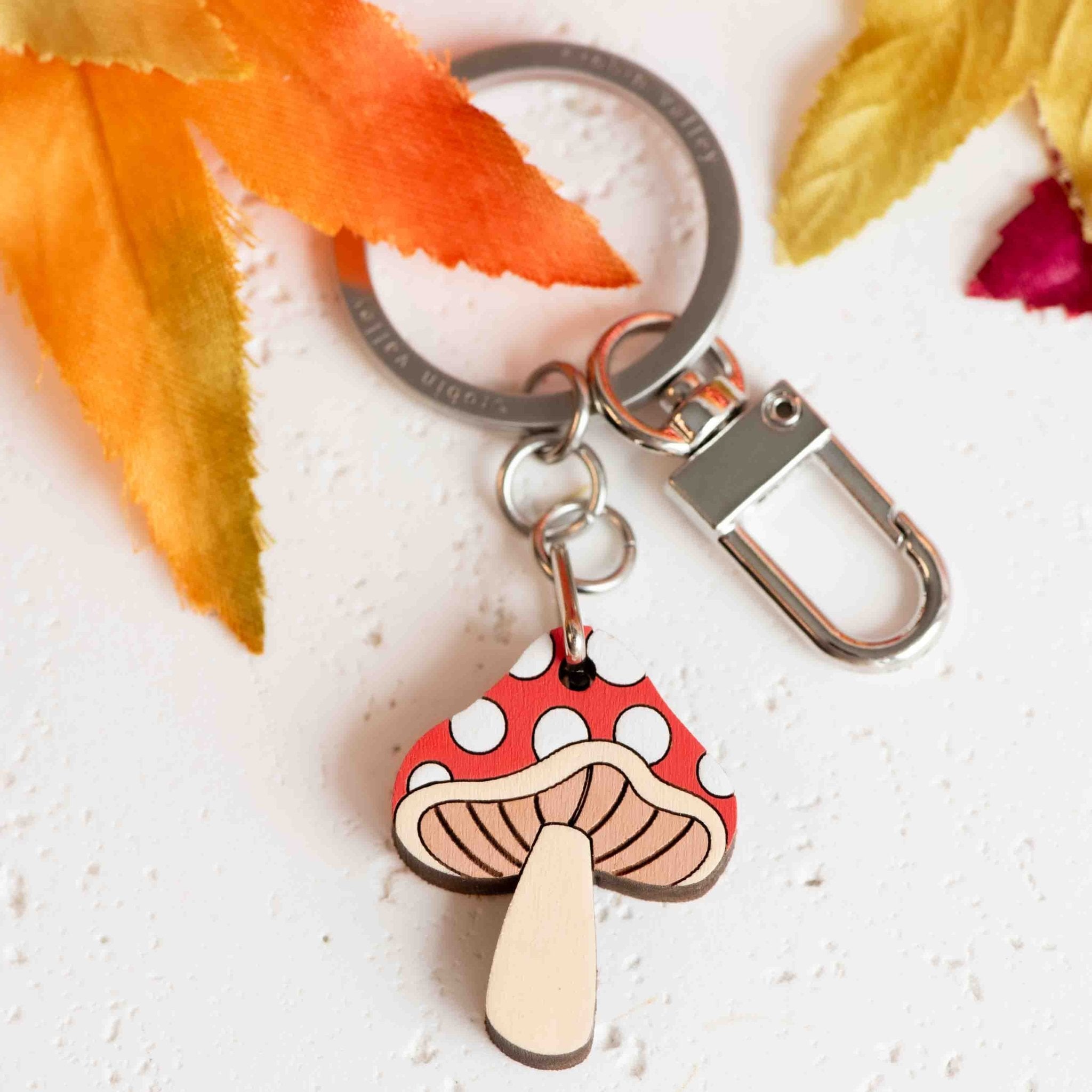Hand - painted Cute Toadstool Wooden Keyring - KO24248 - Robin Valley Official Store