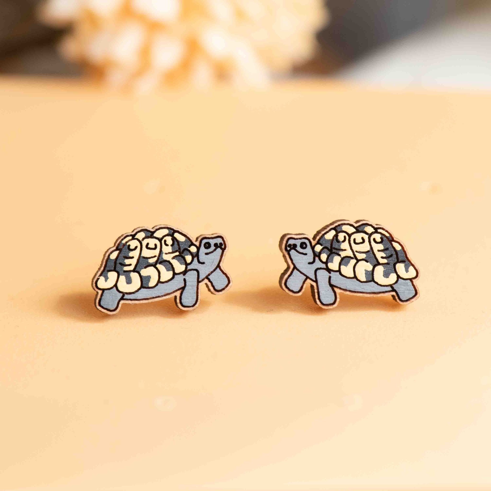Hand - painted Cute Tortoise Wooden Stud Earrings - PEL10430 - Robin Valley Official Store