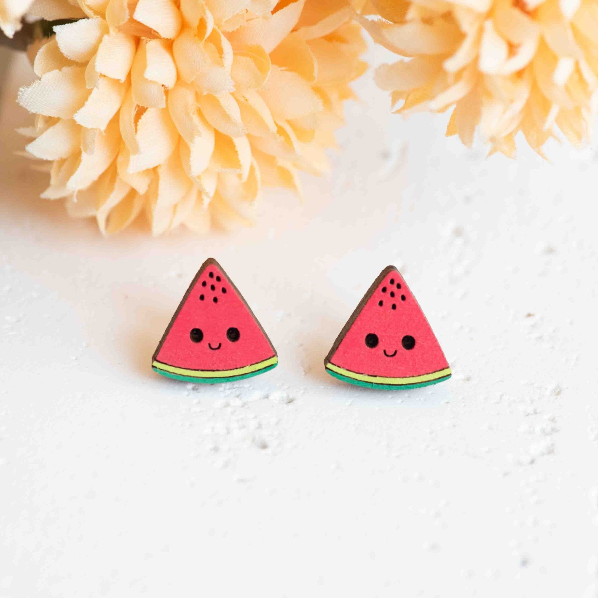 Hand - Painted Cute Watermelon Wooden Earrings - PEO14249 - Robin Valley Official Store