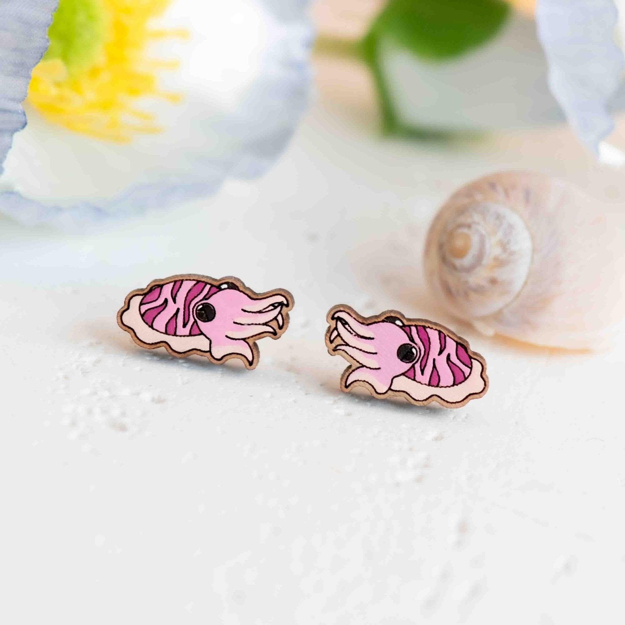Hand - painted Cuttlefish Wooden Earrings - PES13132 - Robin Valley Official Store