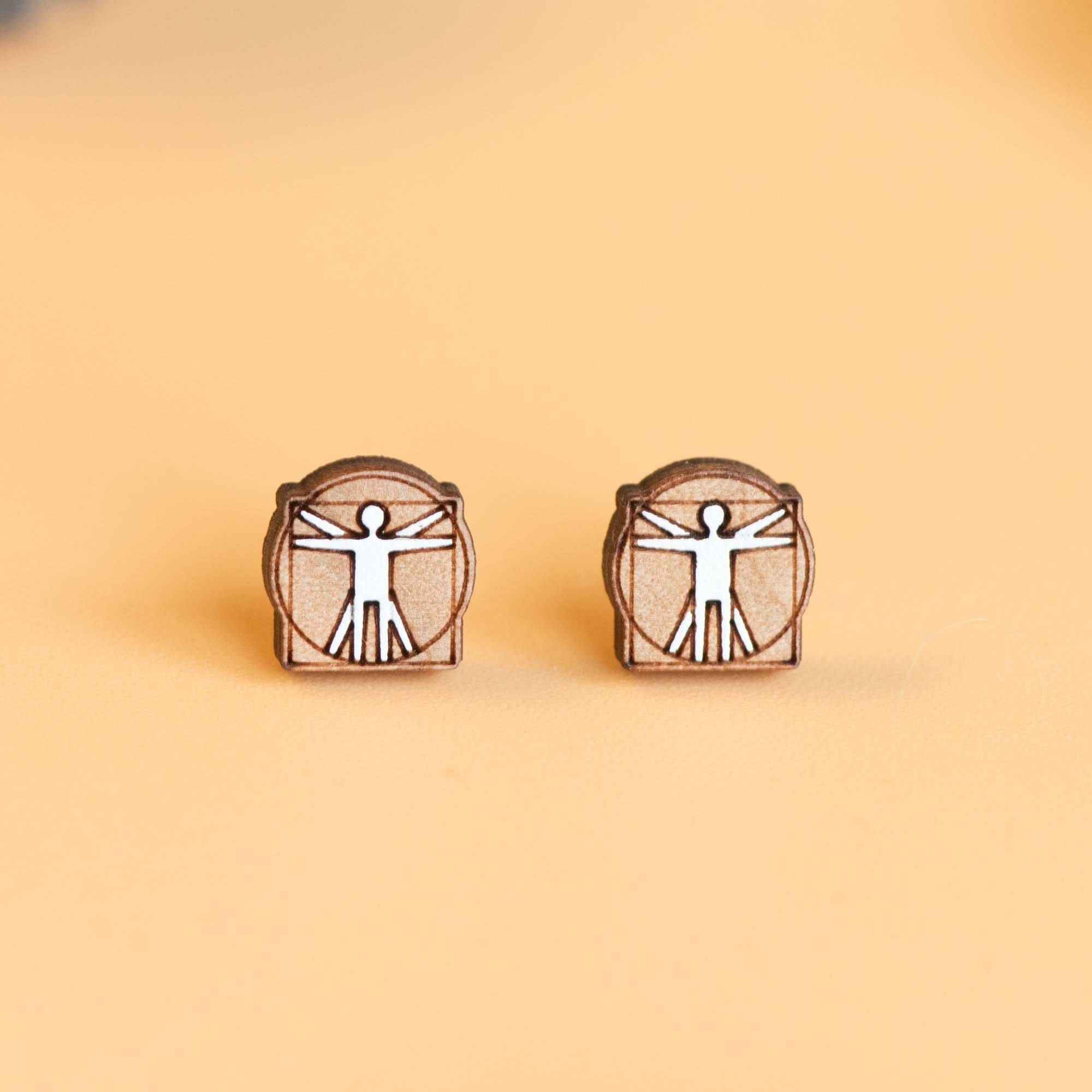 Hand - painted da Vinci The Proportions of the Human Figure Wooden Earrings - PEA16002 - Robin Valley Official Store