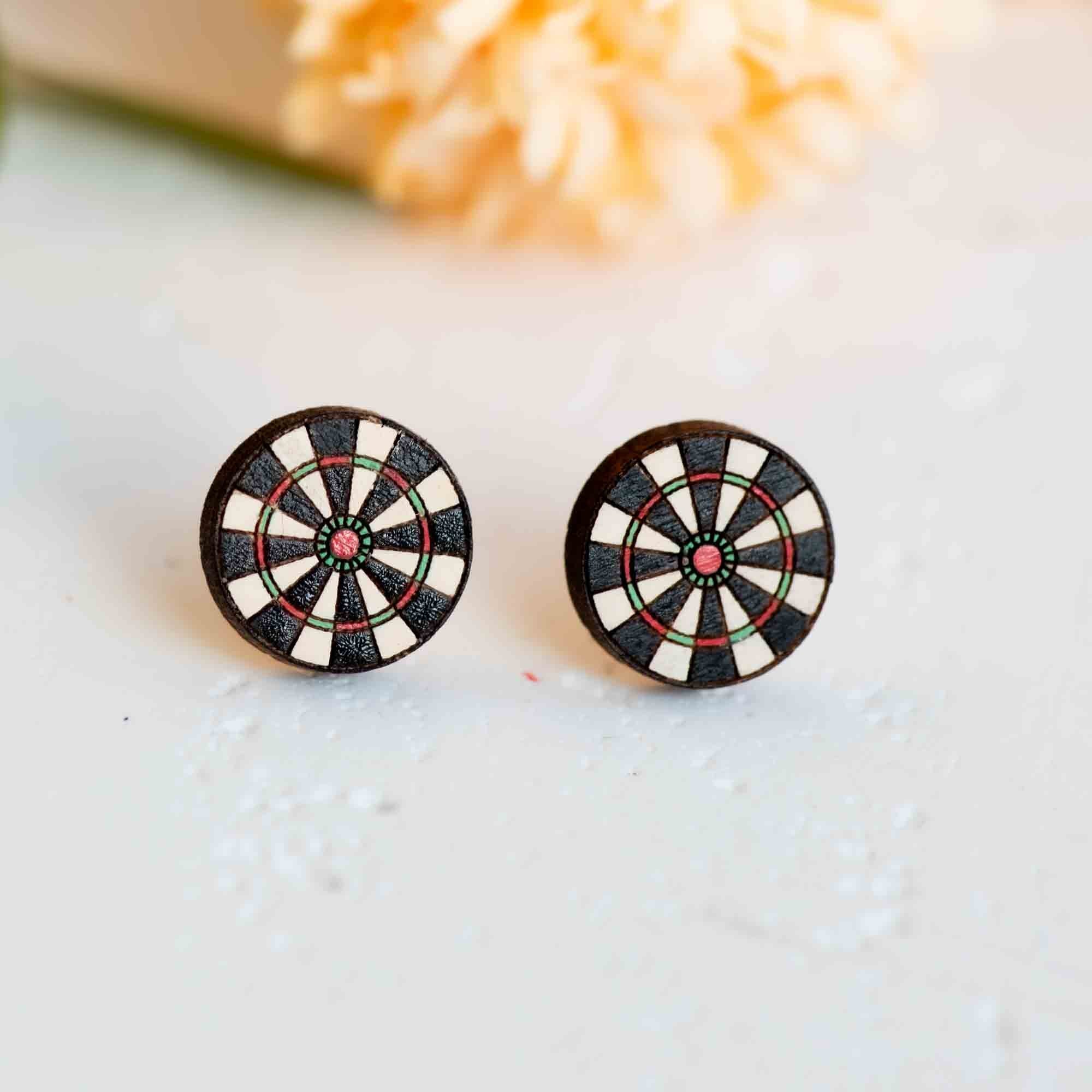 Hand - painted Dart Board Wooden Stud Earrings - PET15231 - Robin Valley Official Store
