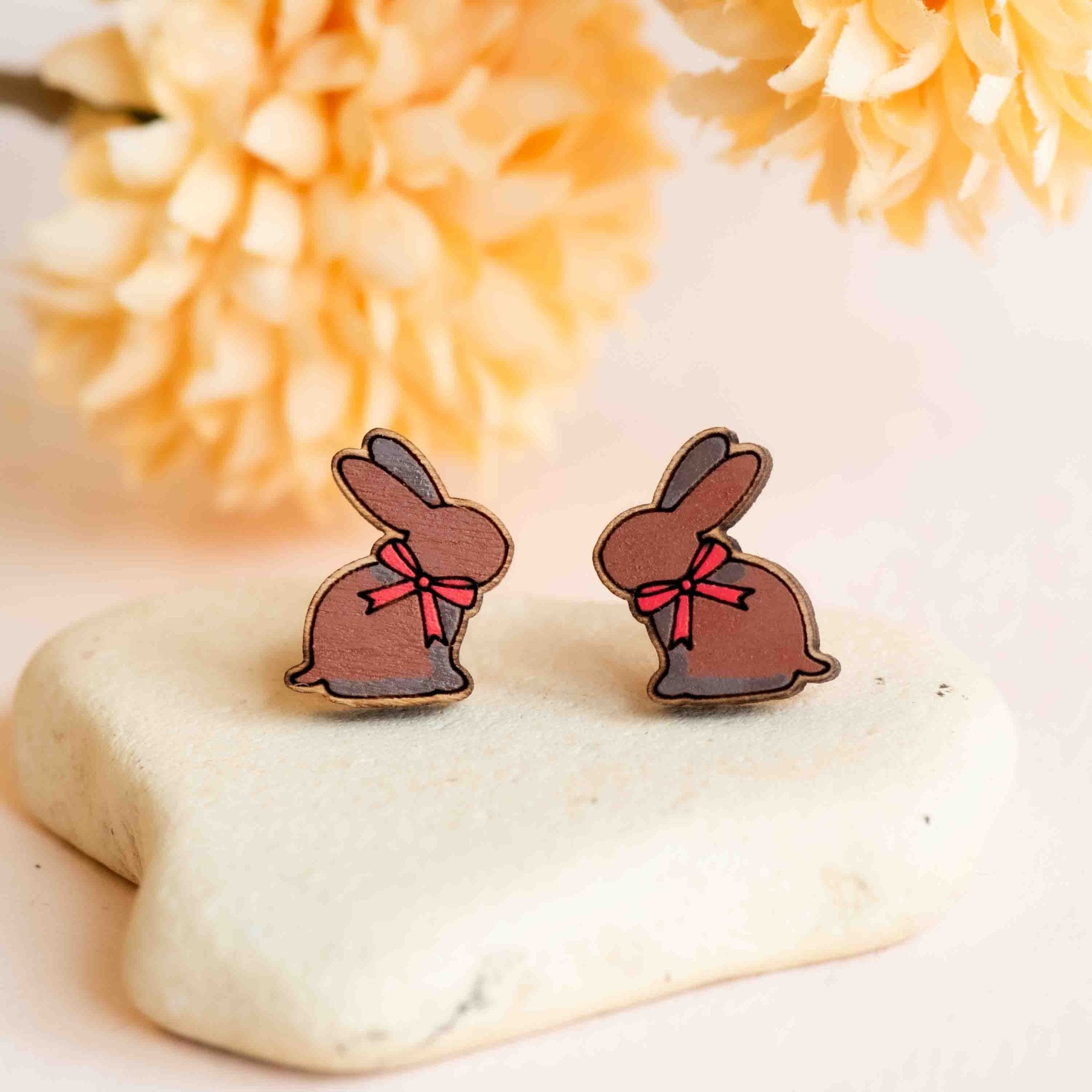 Hand - painted Easter Chocolate Bunny Wooden Earrings - PEL10402 - Robin Valley Official Store